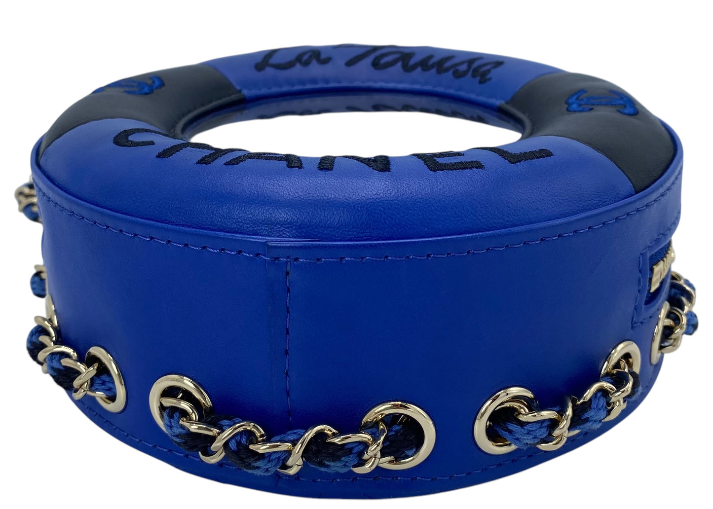 CHANEL 19C LA PAUSA COCO LIFESAVER MINAUDIÈRE BAG BLUE & BLACK WITH CHAMPAGNE GOLD HARDWARE
