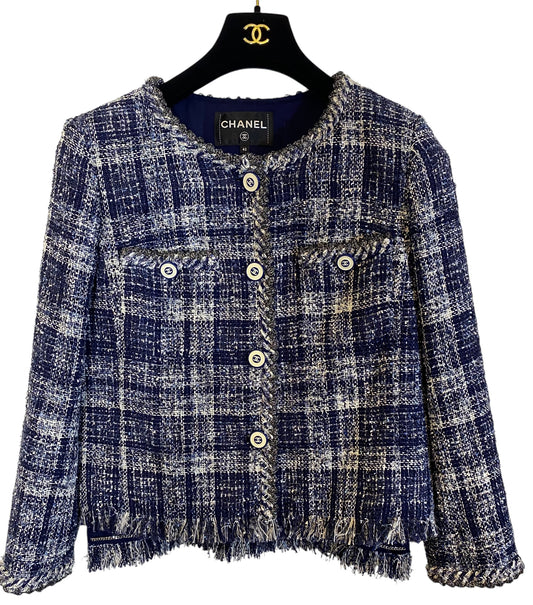 CHANEL 18P BLUE FANTASY TWEED LESAGE JACKET FR 42