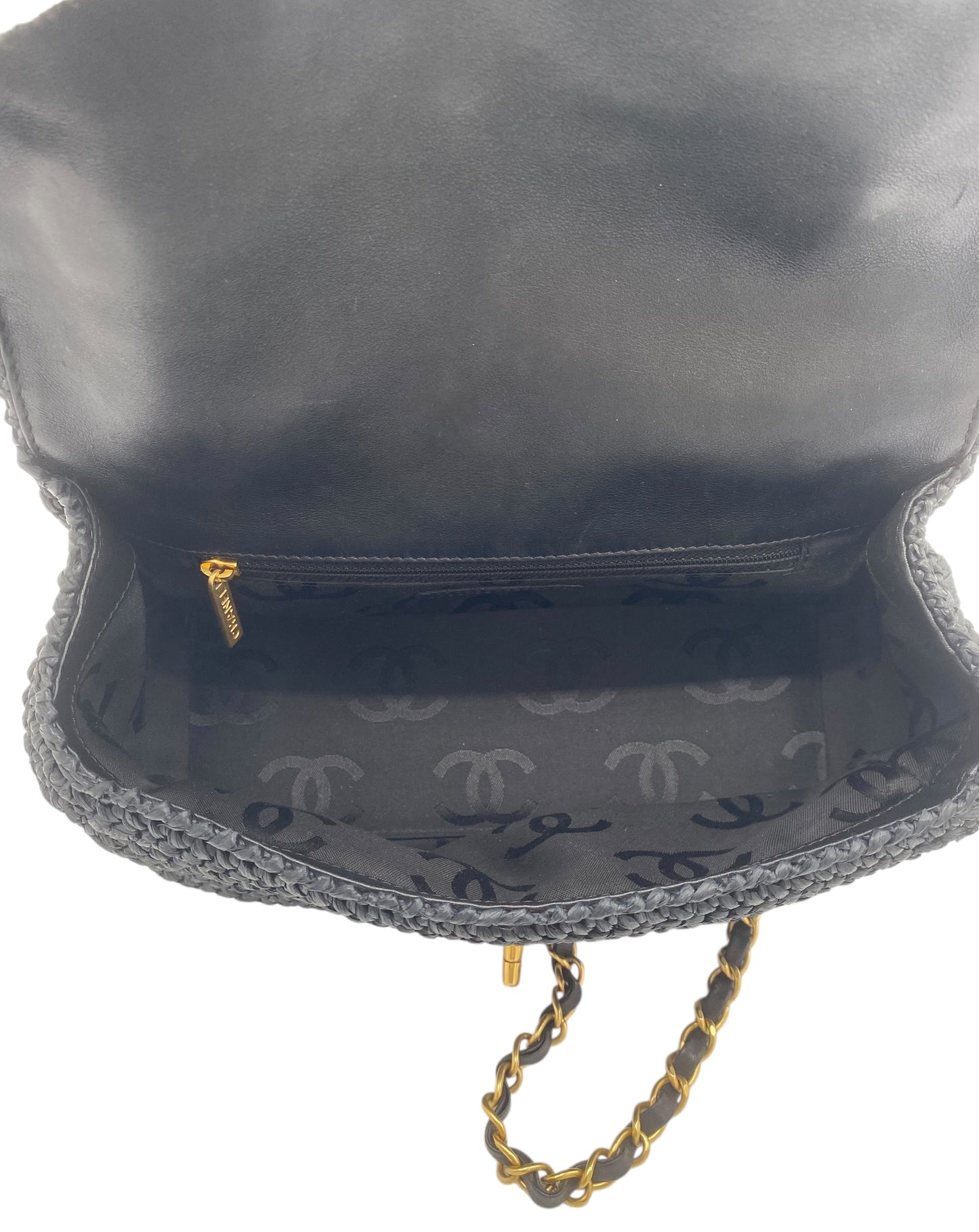 Vintage Chanel Medium Dark Navy Straw Raffia Shoulder Bag GHW