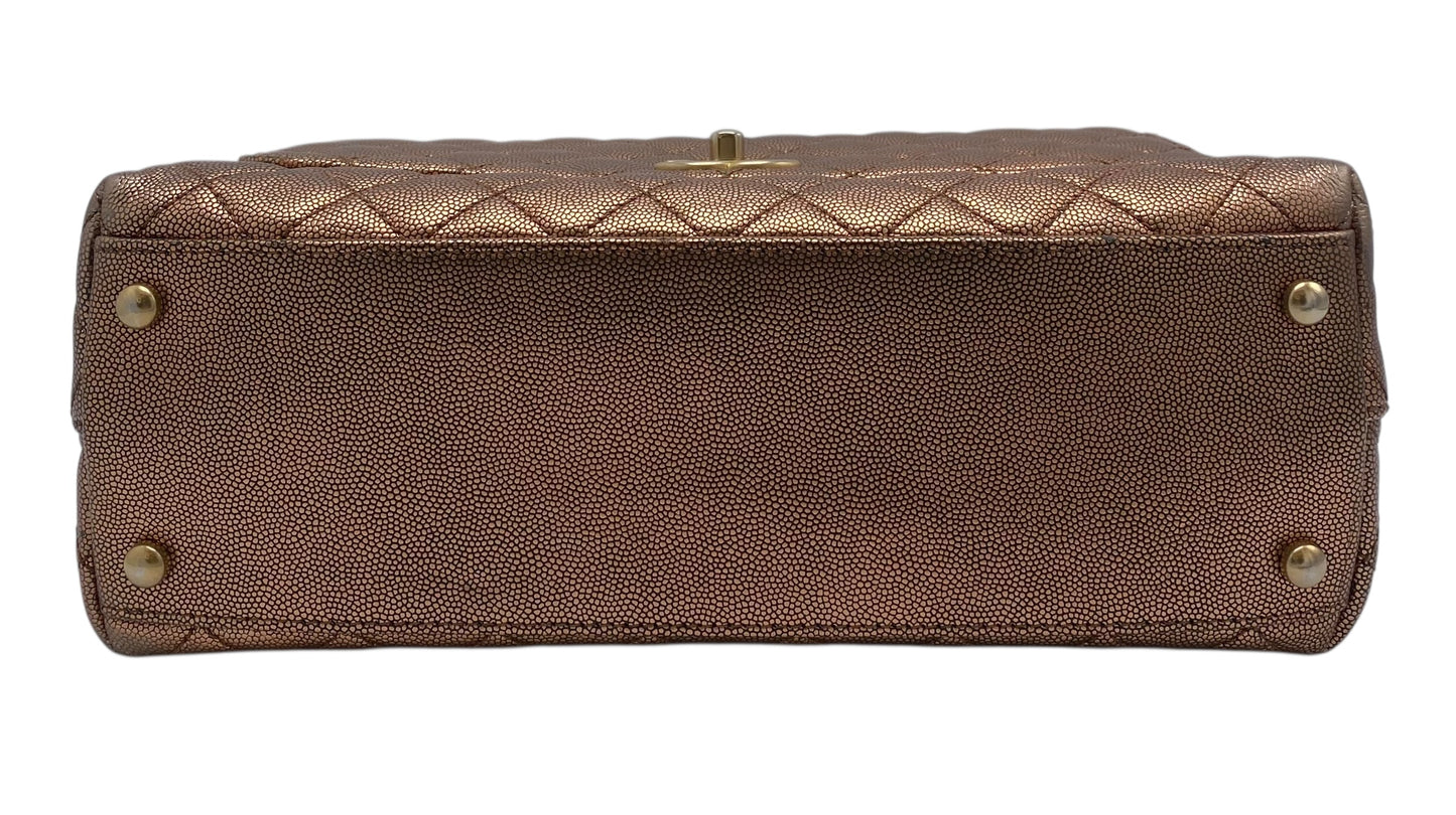 Chanel 19A Medium Metallic Rose Gold Copper Caviar Quilted Timeless Coco Handle Flap Bag