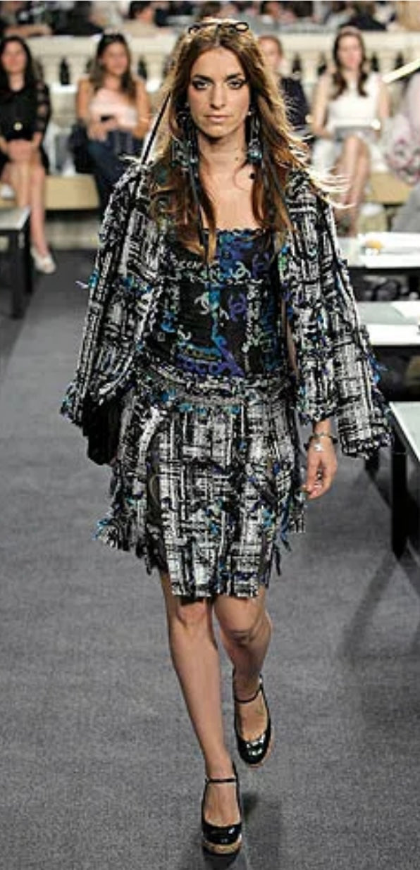 Chanel 07C Runway Fantasy Tweed Black White Short Jacket FR 38/40