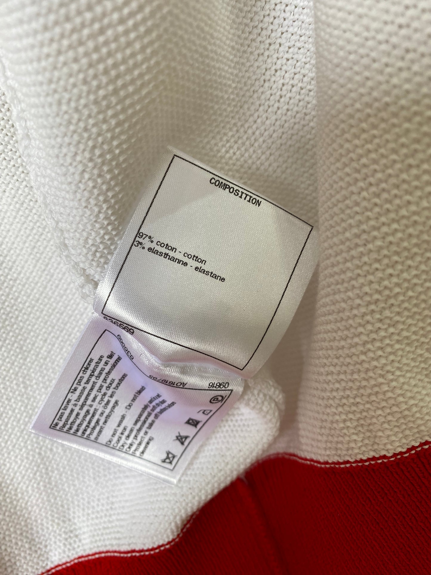 Chanel 19S Iconic White Red Cropped Cardigan Sweater FR 38