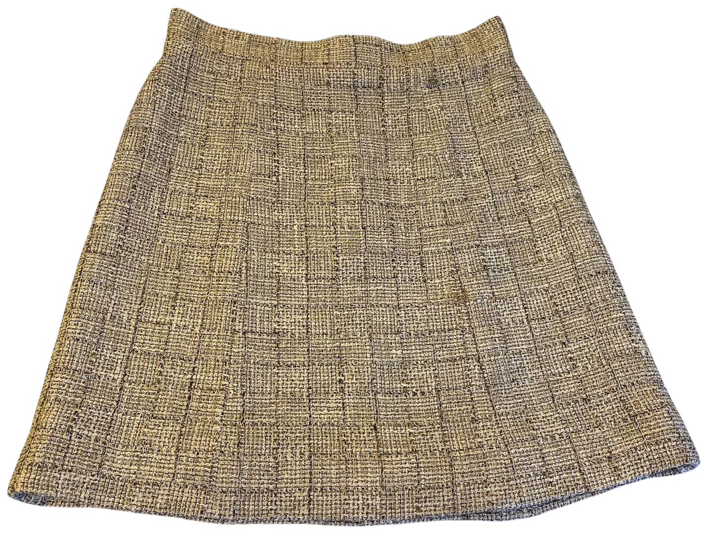 Chanel 10P Fantasy Tweed Skirt Beige Metallic Gold FR 42