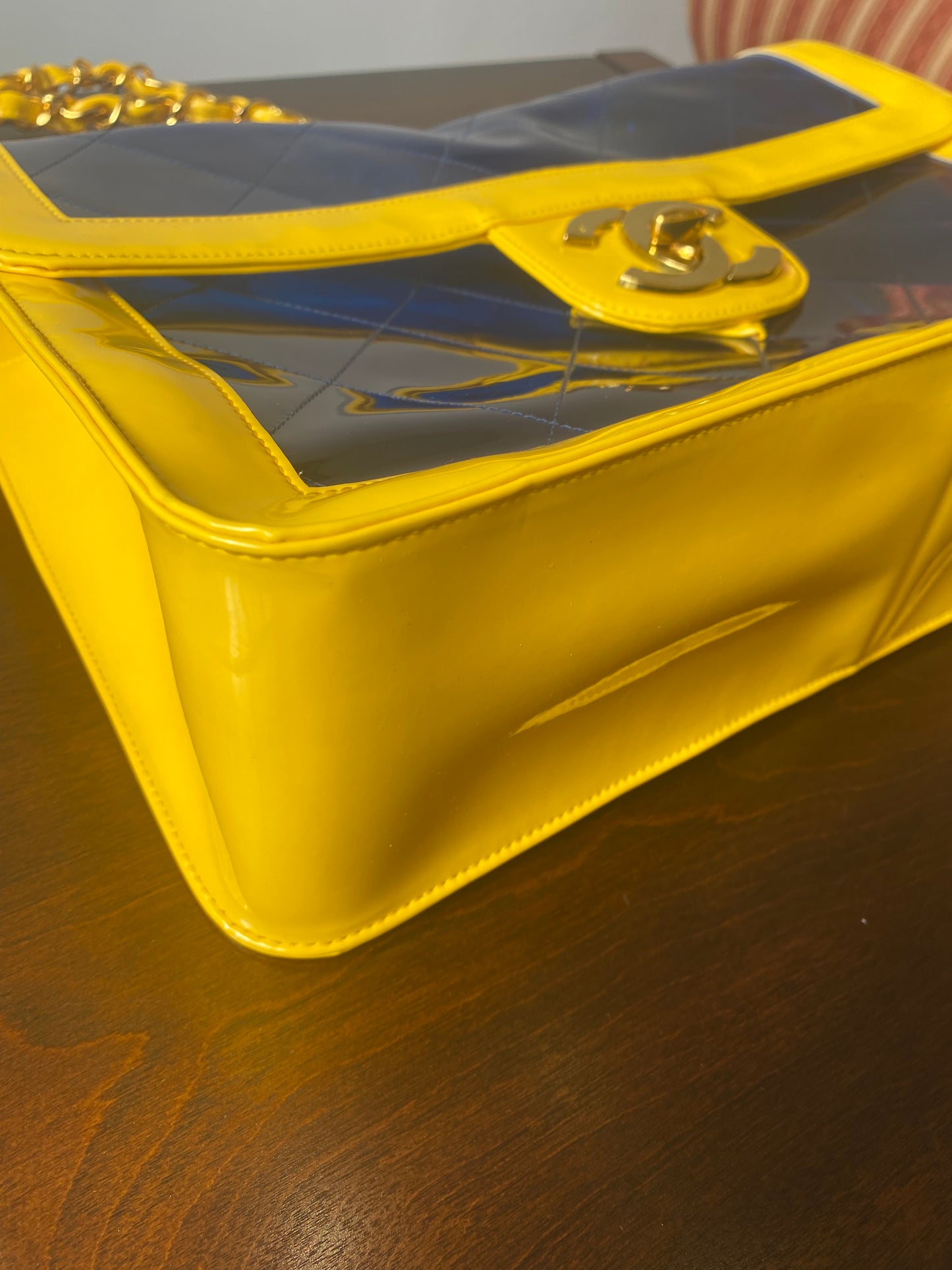 Extremely Rare Gem! 95P Barbie Bicolor Yellow and Blue Vinyl Maxi PVC Patent Flap Bag!