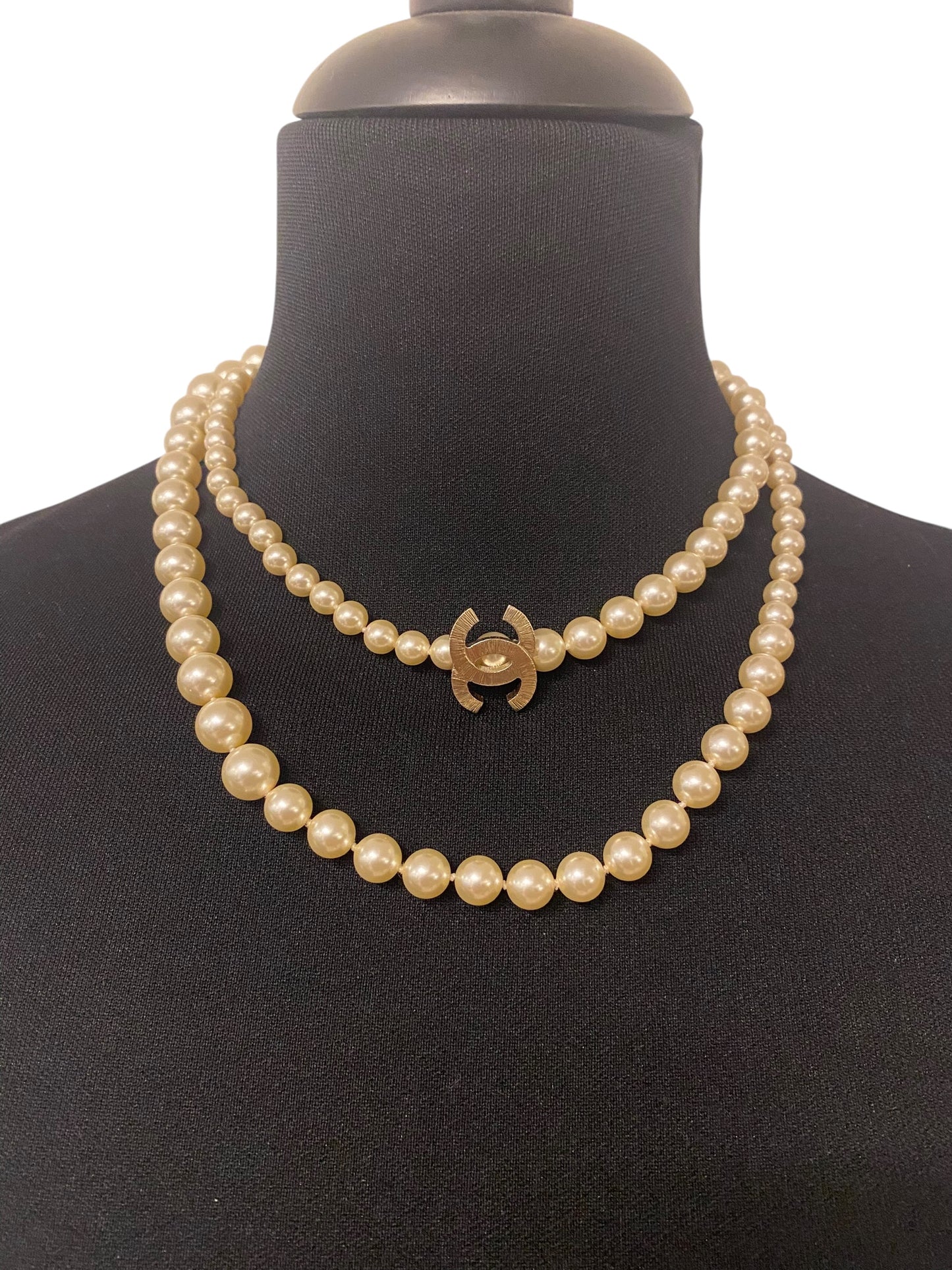 Chanel 14A Supermarket Collection Classic Pearl CC Long Strand Gold Tone Necklace