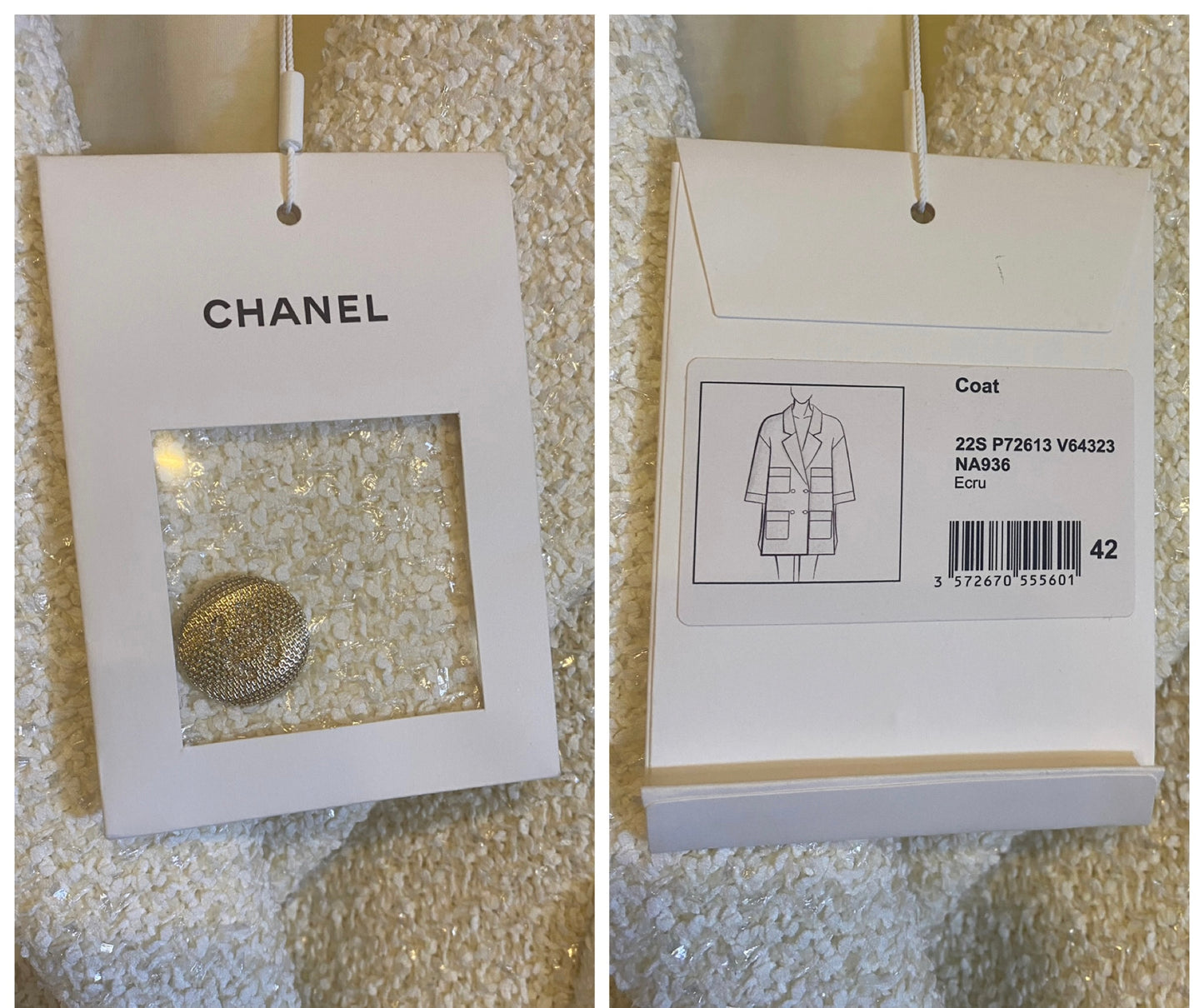 Chanel NWT 22S Runway Ecru Tweed Boucle Coat Jacket FR 42