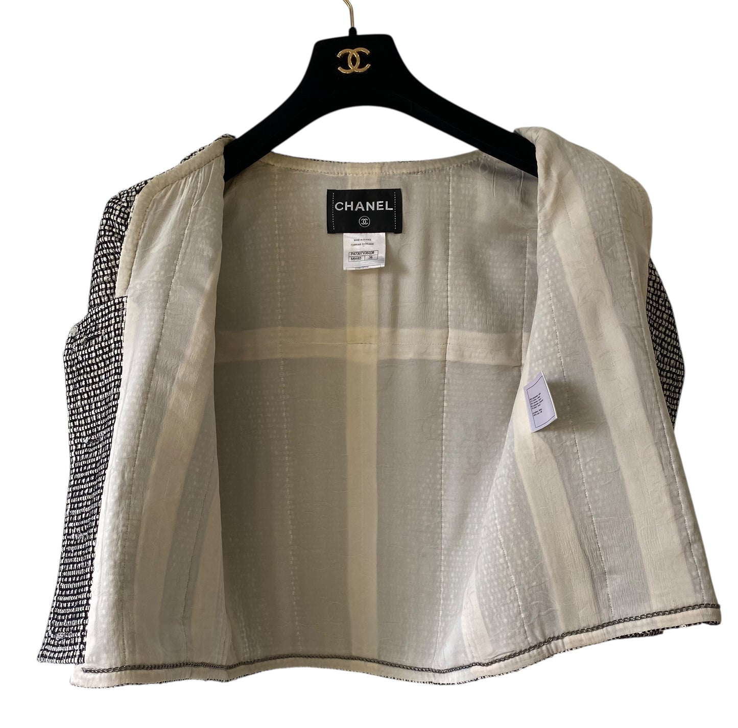 CHANEL 14C Shanghai BLACK AND WHITE TWEED JACKET FR 38