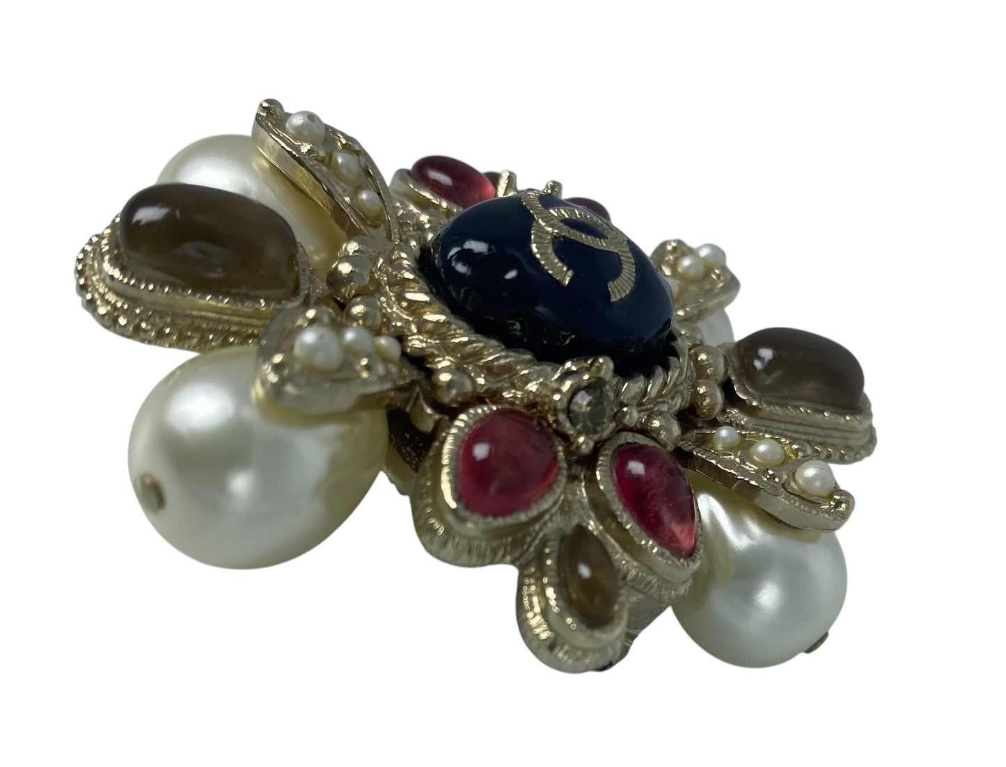 Rare Chanel 11A Paris-Byzance Large Pearl Poured Glass Gripoix Brooch