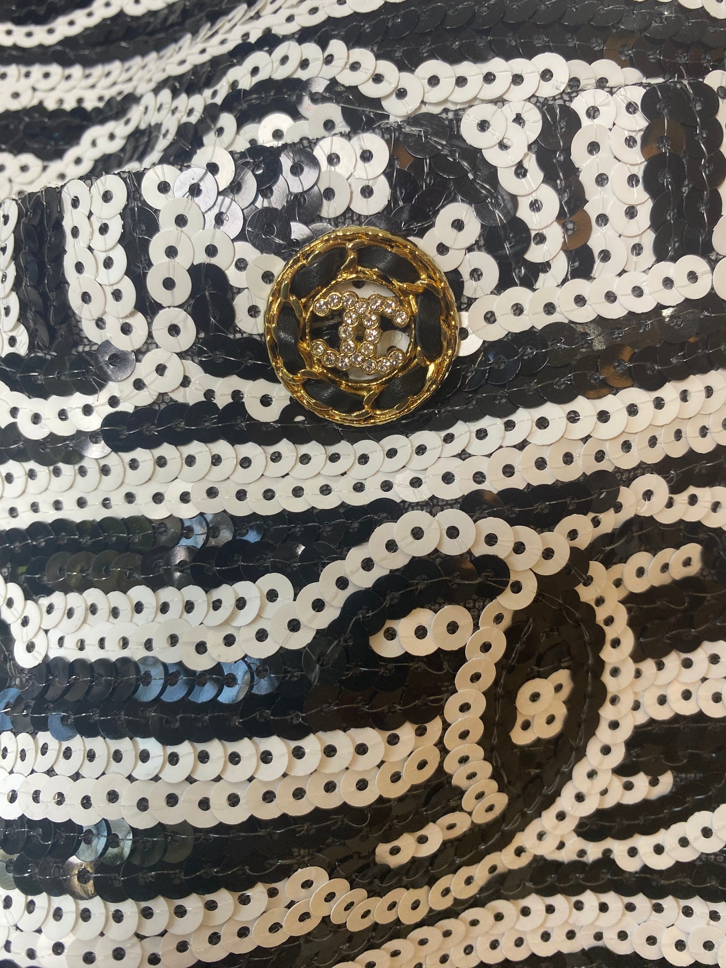 Chanel 22S Runway Sequin CC Logo Black and White Jacket FR 40