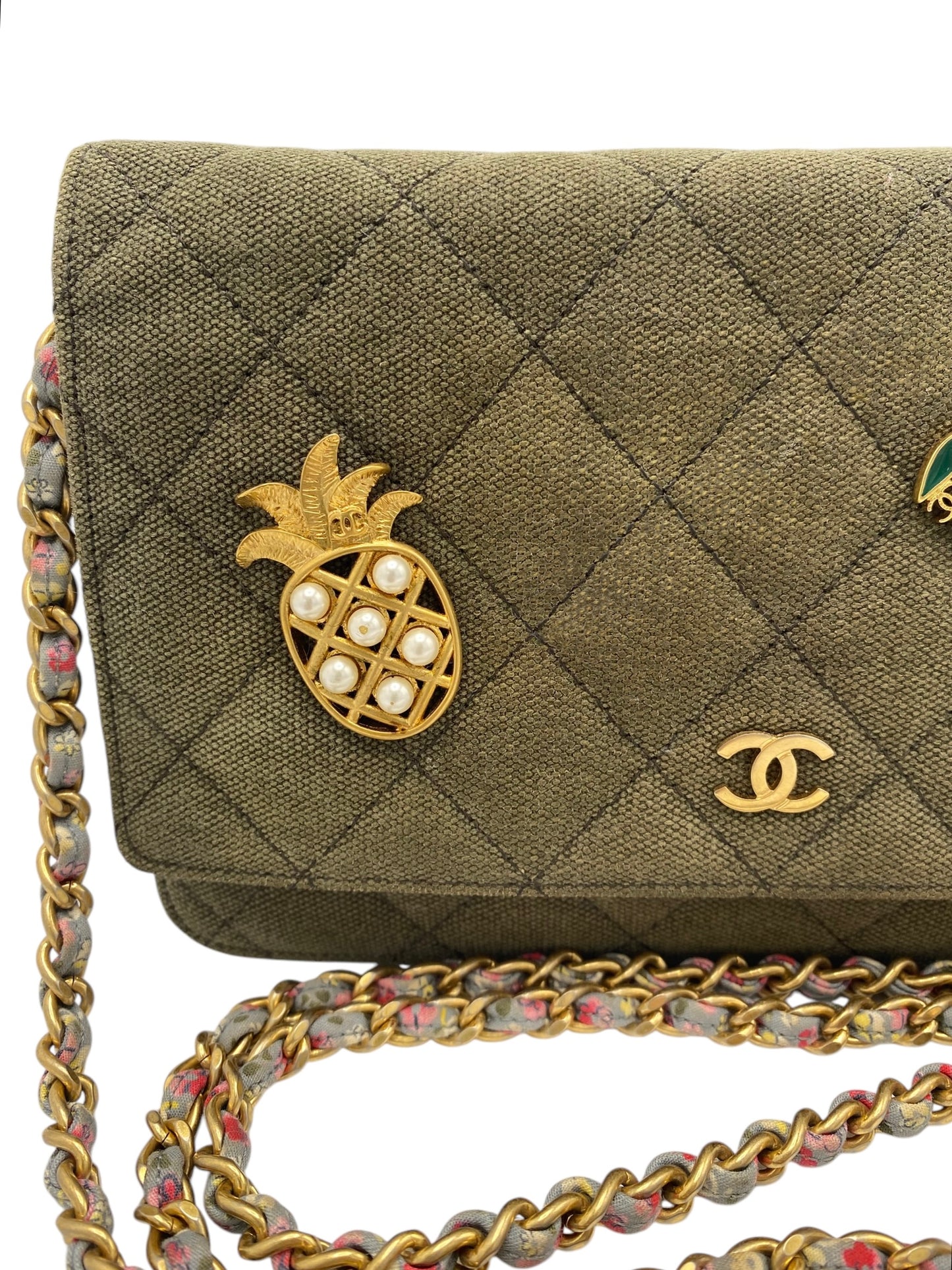 Chanel 17C Paris-Cuba Charms Military Green Canvas WOC Clutch Wallet on Chain