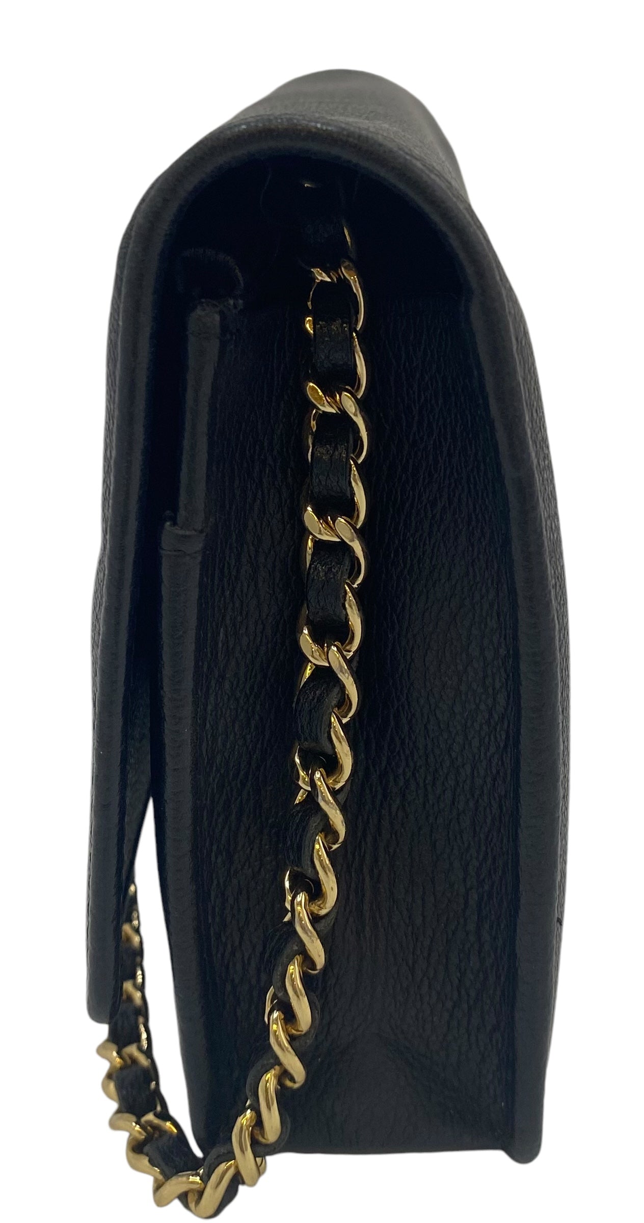 Chanel Grained Black Leather Camellia Wallet On Chain WOC Shoulder Bag GHW