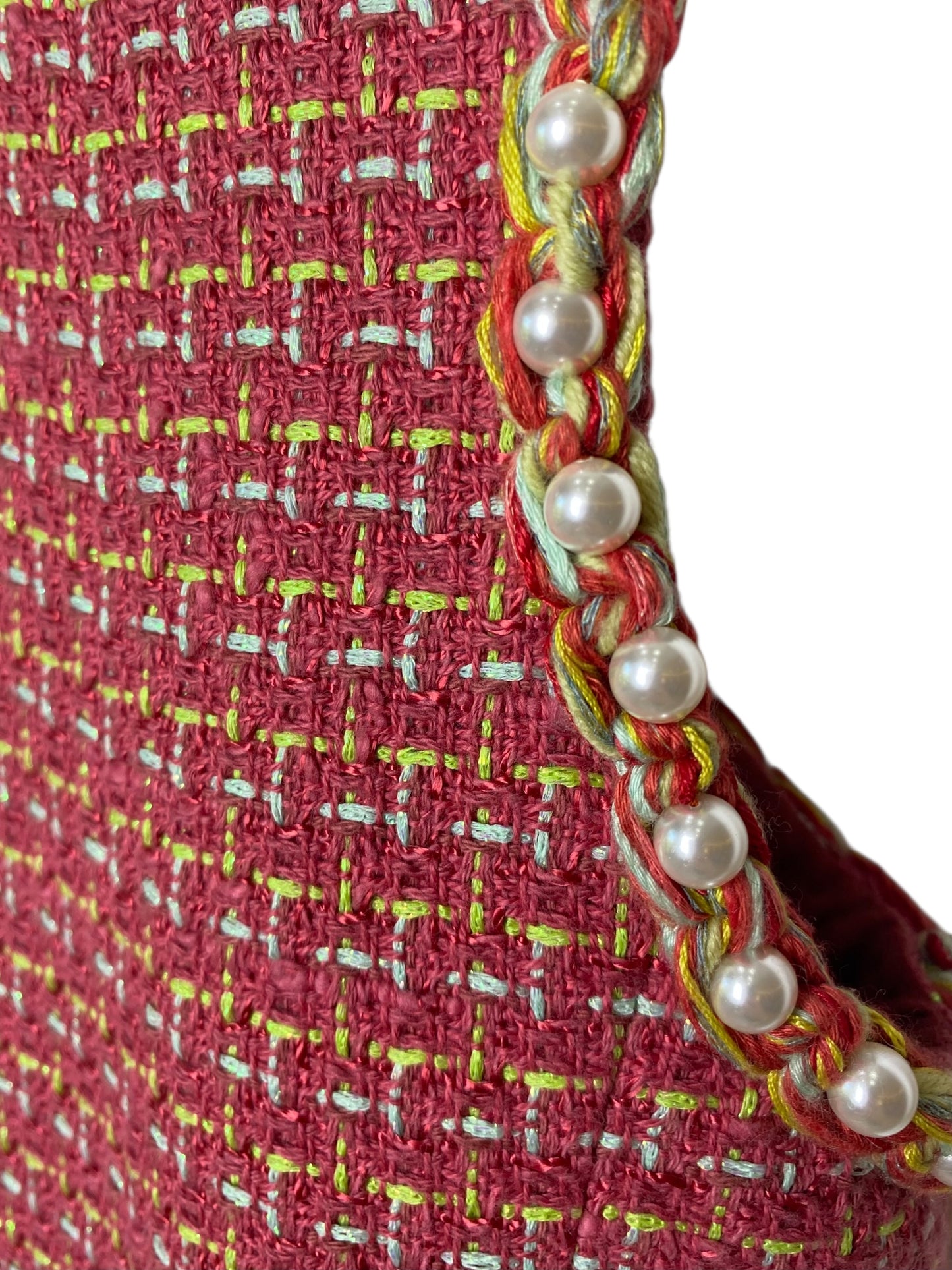 Chanel 17S Red Multicolor Pearl Trim Tweed Waistcoat Vest FR 40