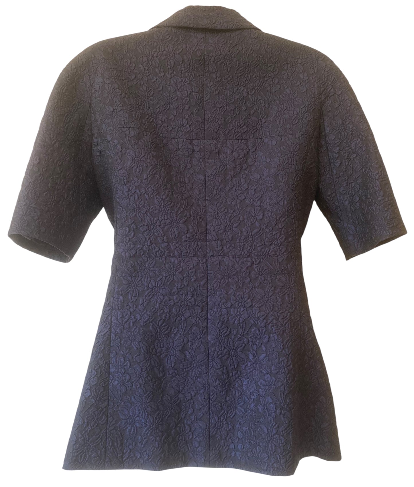 Chanel 14C Dark Navy Black Camellia Jacquard Double Jacket FR 38