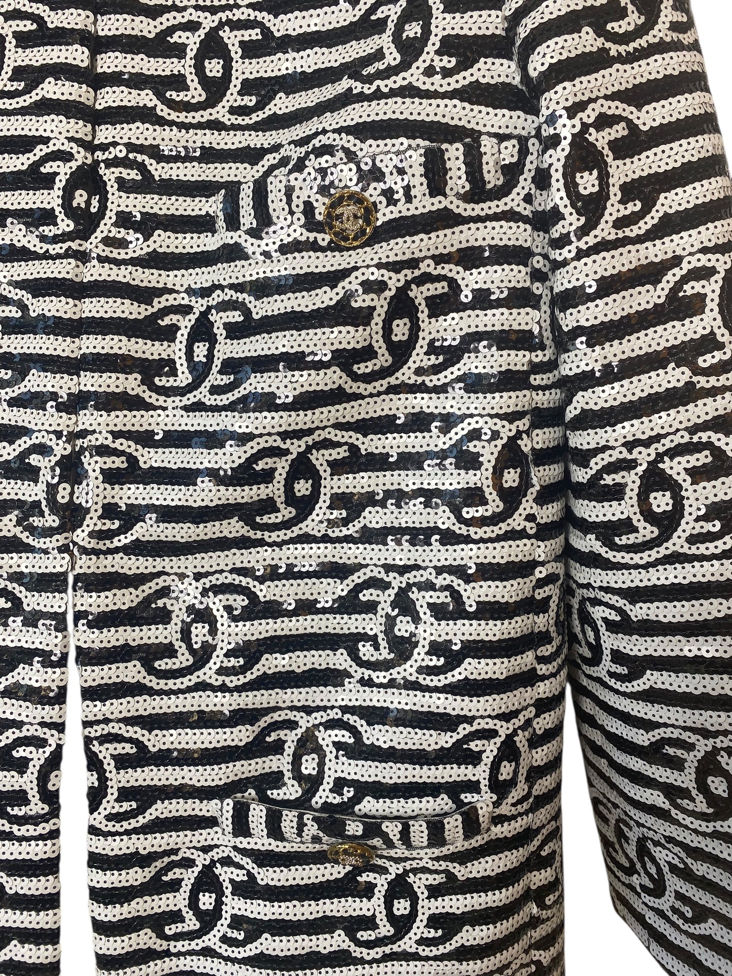 Chanel 22S Runway Sequin CC Logo Black and White Jacket FR 40