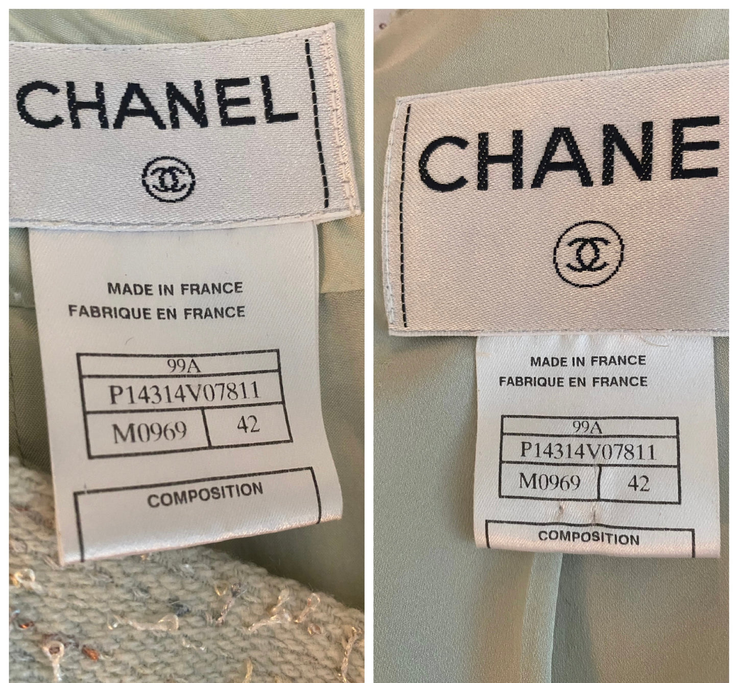 Rare 3 Piece SET Chanel 99A Mint Green Tweed Skirt Suit Matching Crossbody Bag FR 42