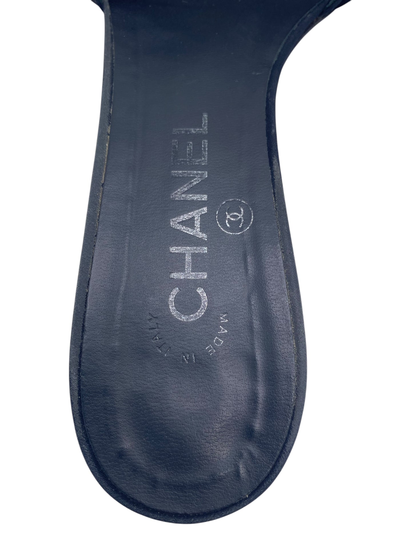 Chanel Classic Black White Pearl Slides Flats Sandals EU 39