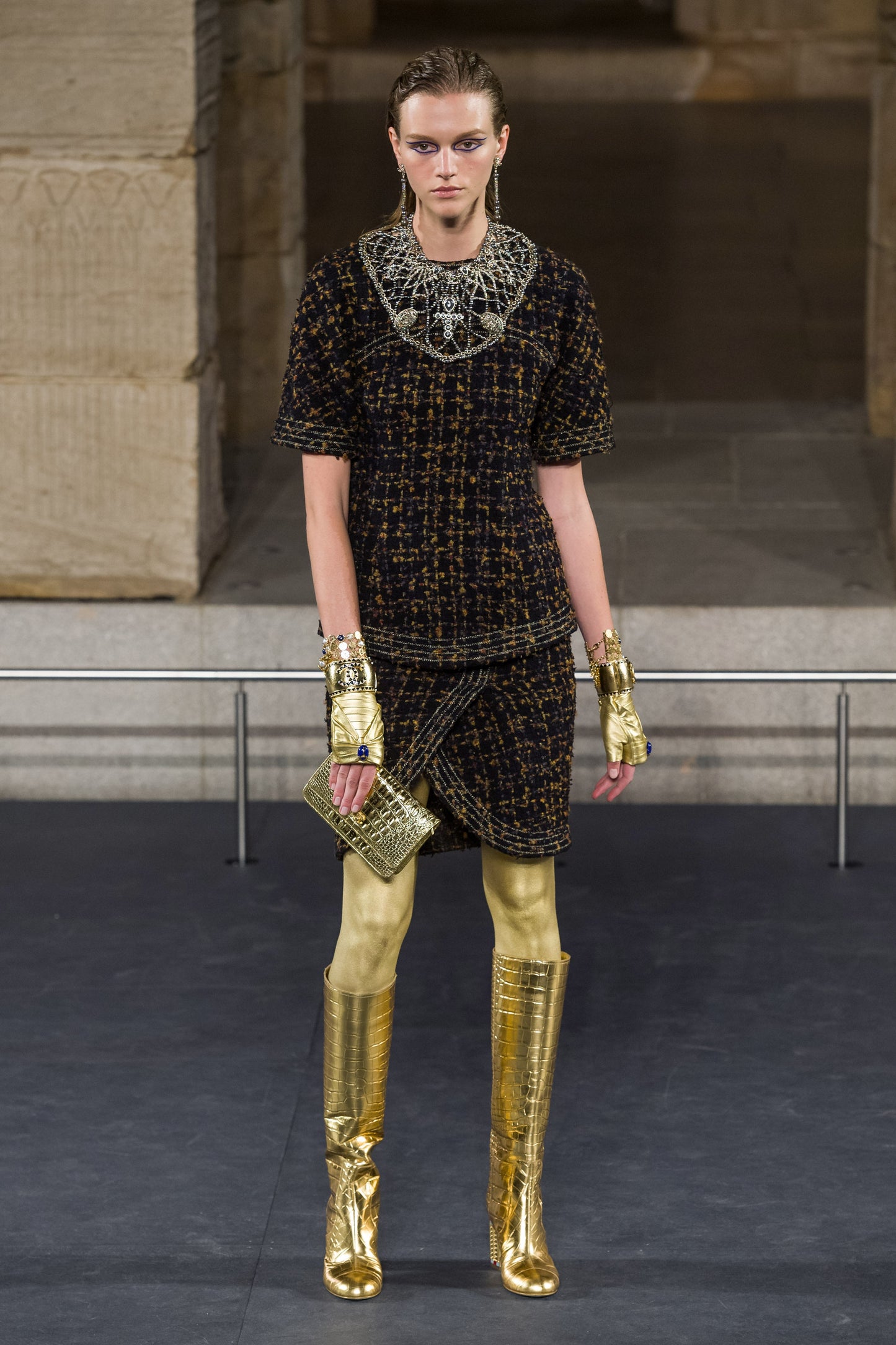 Chanel 19A Paris-New York Egyptian Limited Edition Croc Embossed Gold Leather Shopping Tote