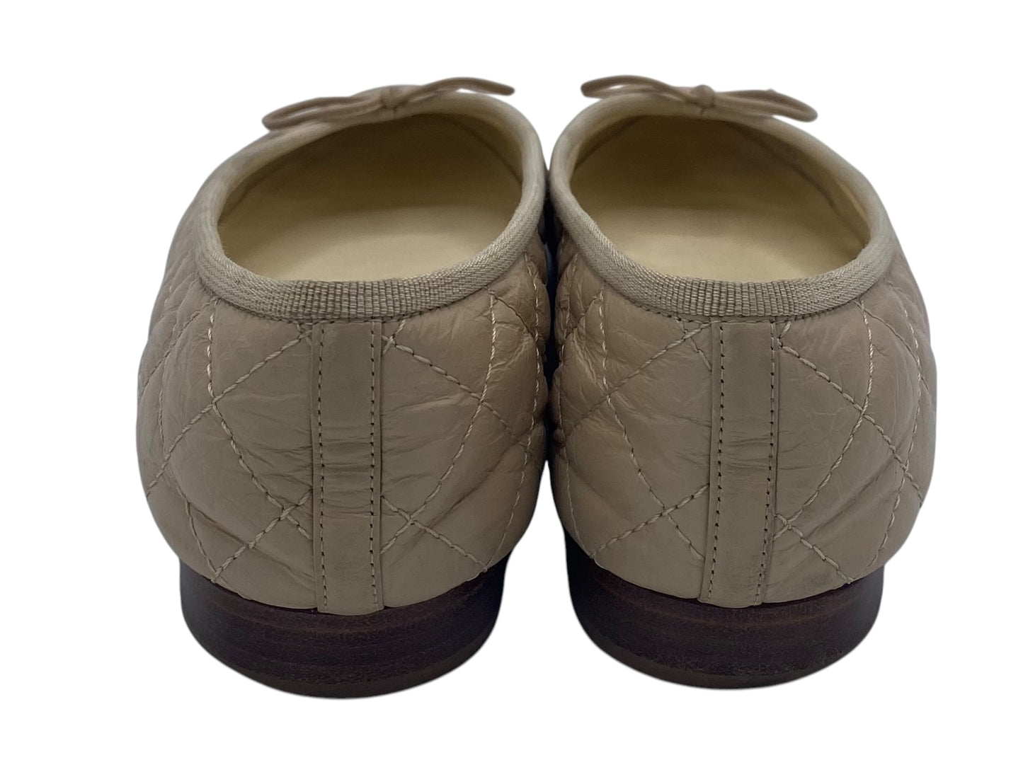 Chanel Beige Quilted Leather CC Bow Ballet Flats EU 38.5