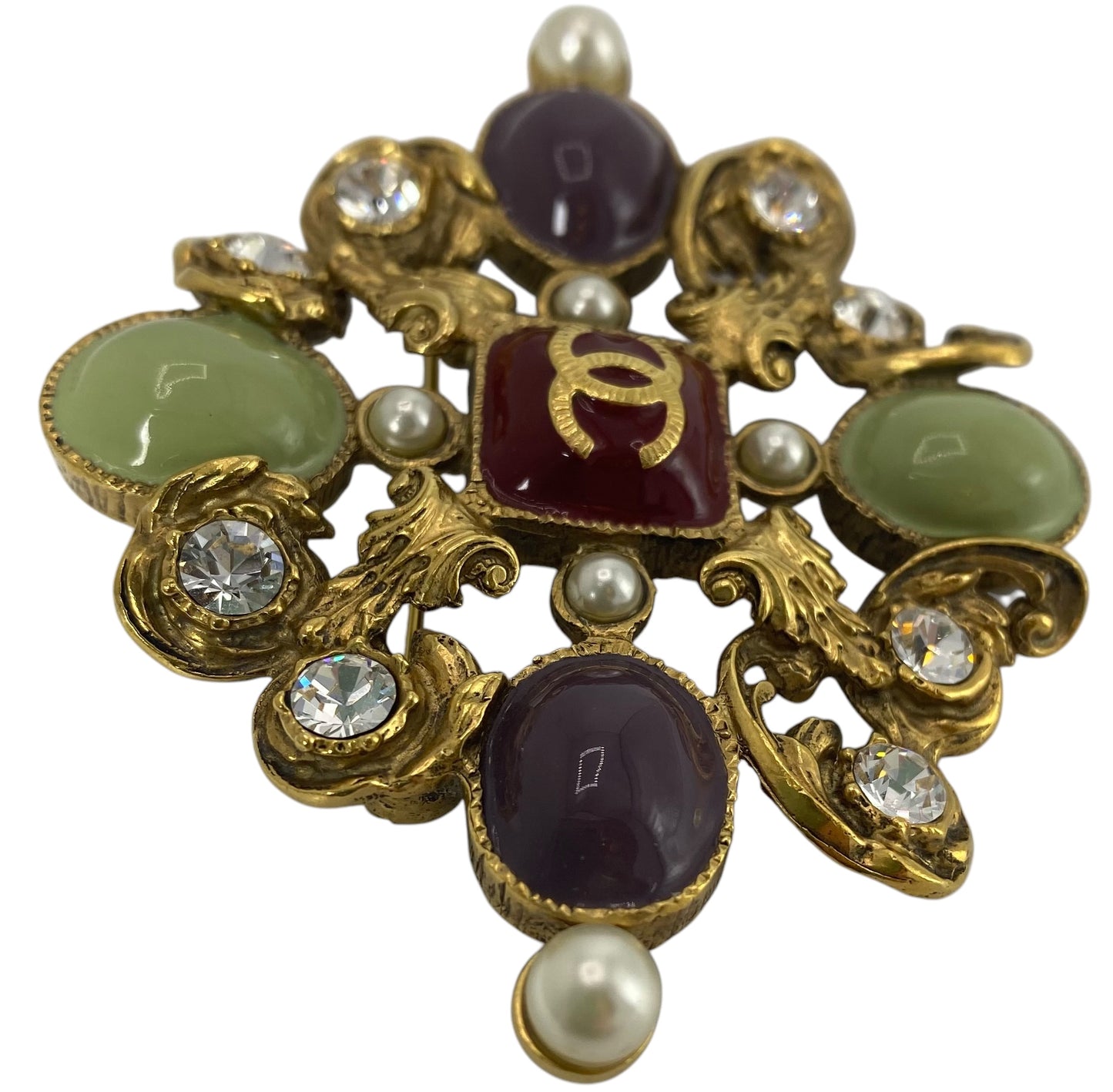 Rare Chanel 11P Large Avant Garde Gold Multicolor Crystal Brooch