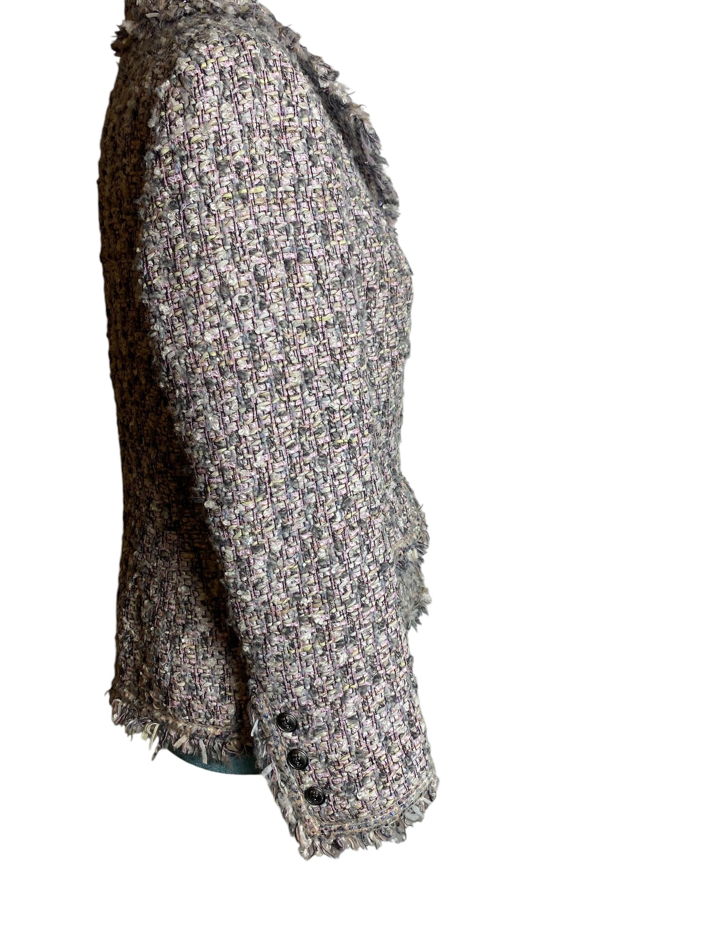 Chanel 04A Runway Baby Pink Light Grey Fantasy Tweed Jacket FR 38