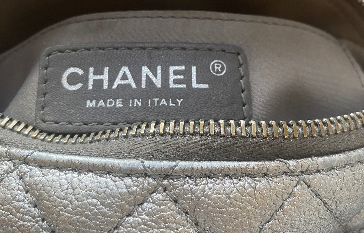 Chanel Classic Quilted Metallic Silver Goatskin Banana Waist Bag Fanny Pack