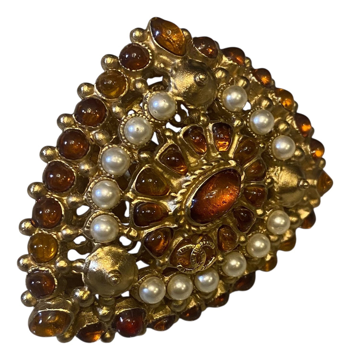 Rare XL 11C Saint Tropez Runway Statement Gold Gripoix Pearl Ring Size US 6 EU 52