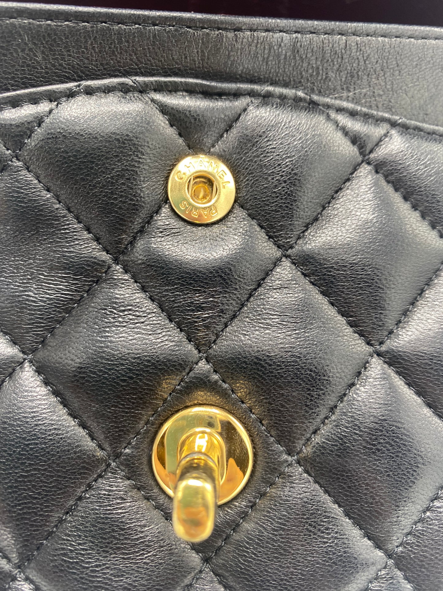 Chanel Classic Timeless Double Flap Medium Lambskin Black Shiny Gold Hardware