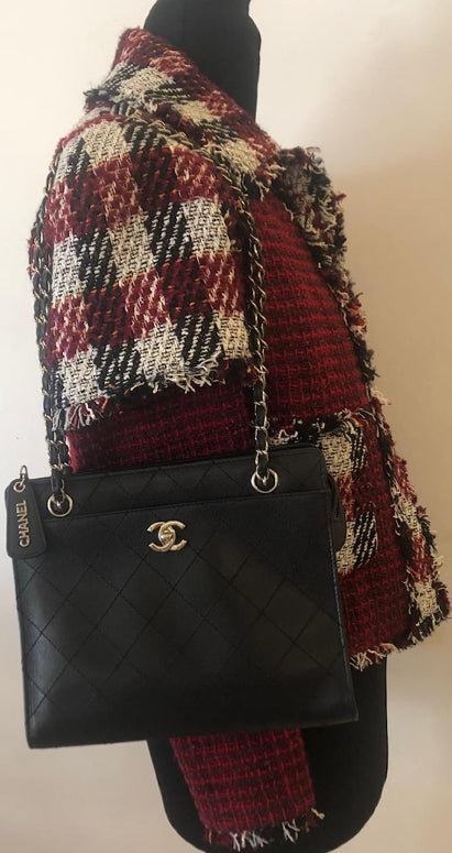 Chanel Vintage 1998 Black Caviar Leather Medium Tote with Silver Hardware