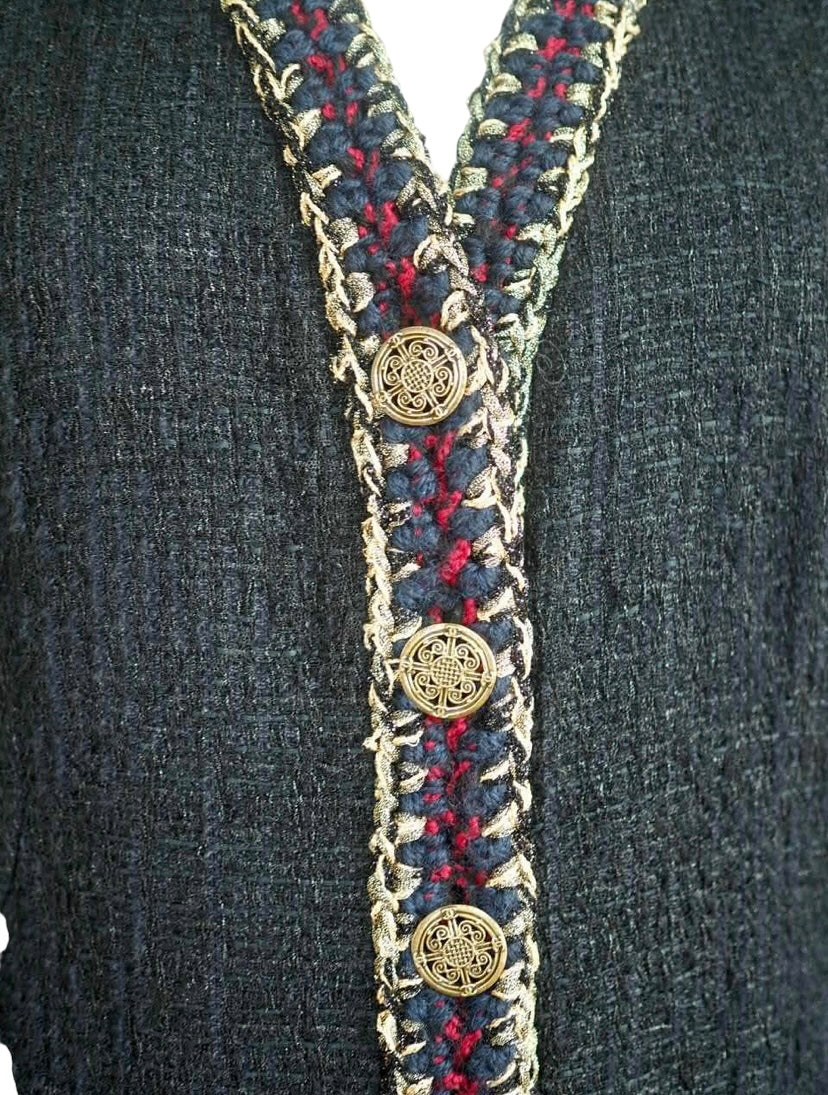CHANEL 10A PARIS-SHANGHAI BLACK TWEED BRAIDED TRIM JACKET FR 34