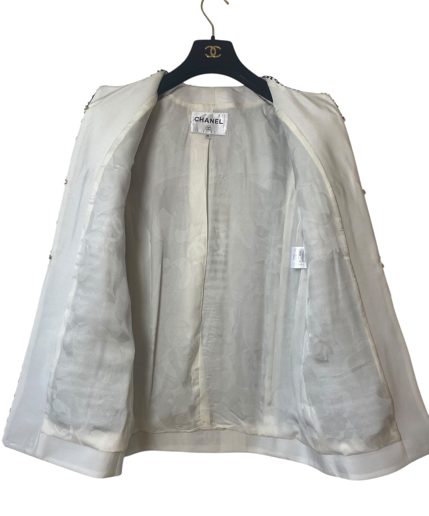 Chanel 22S Runway Sequin CC Logo Black and White Jacket FR 40
