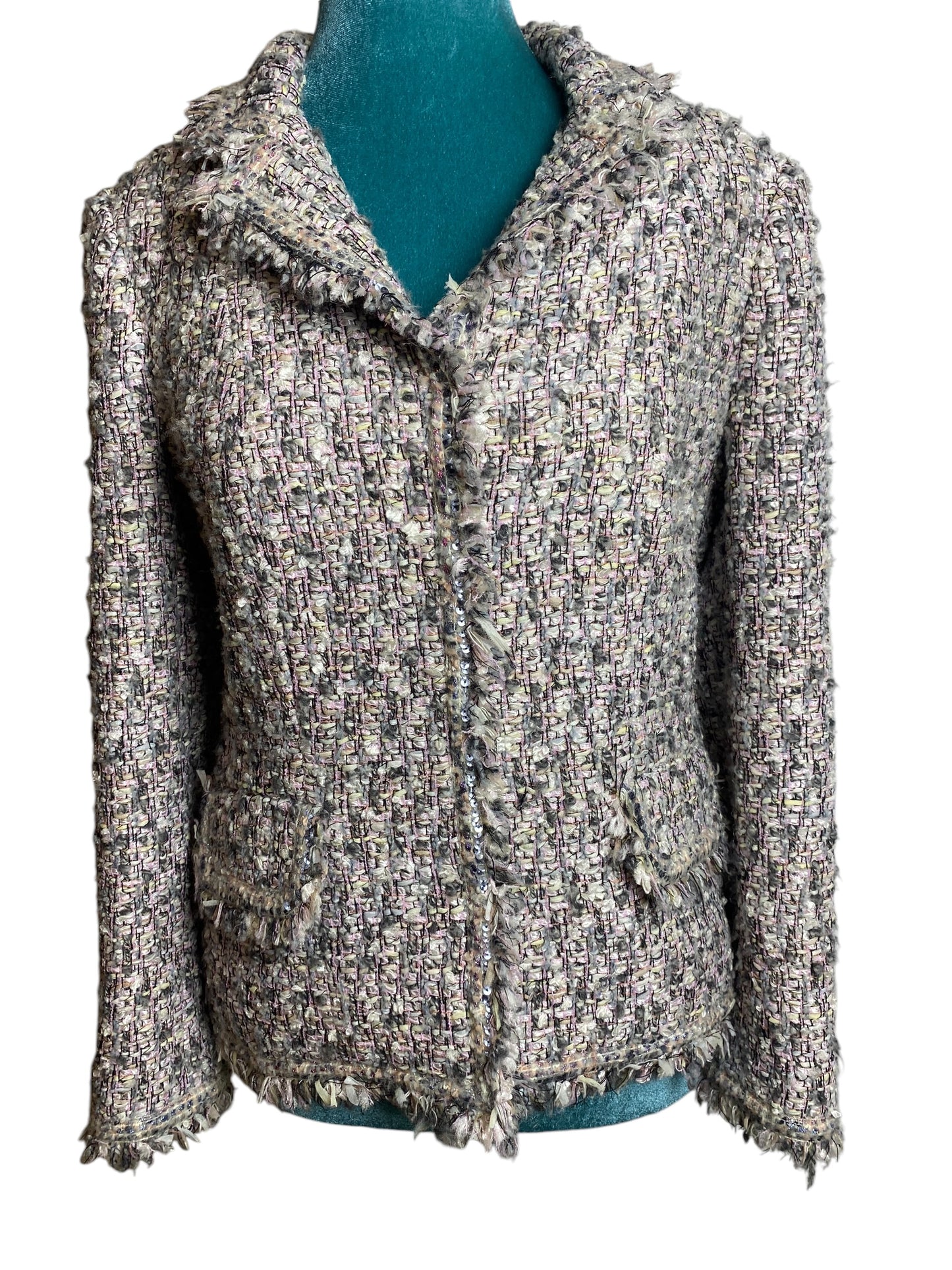 Chanel 04A Runway Baby Pink Light Grey Fantasy Tweed Jacket FR 38