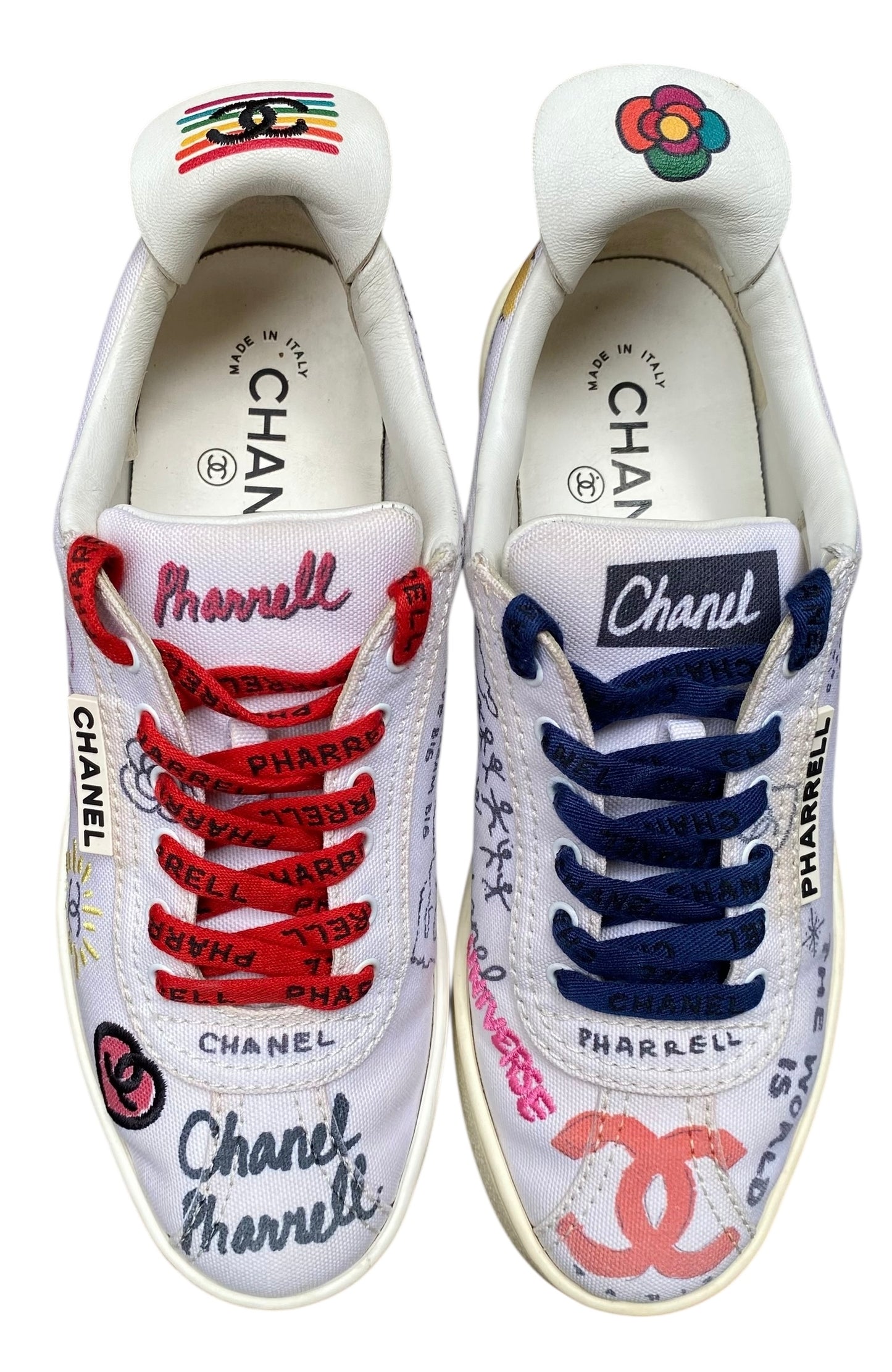 CHANEL X PHARRELL WILLIAMS Canvas Womens White Multicolor Sneakers EU 37