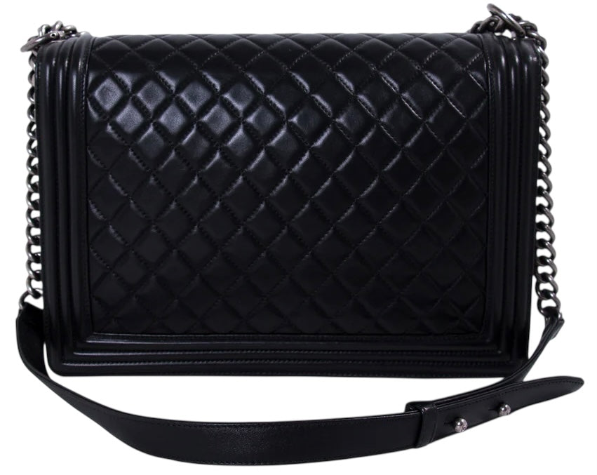 Chanel Black Large Maxi Quilted Lambskin Leather Boy Crossbody Bag