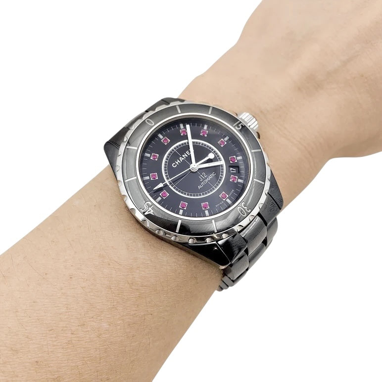 Chanel Black Ceramic Ruby 38mm (Large Bezel) J12 Automatic Watch