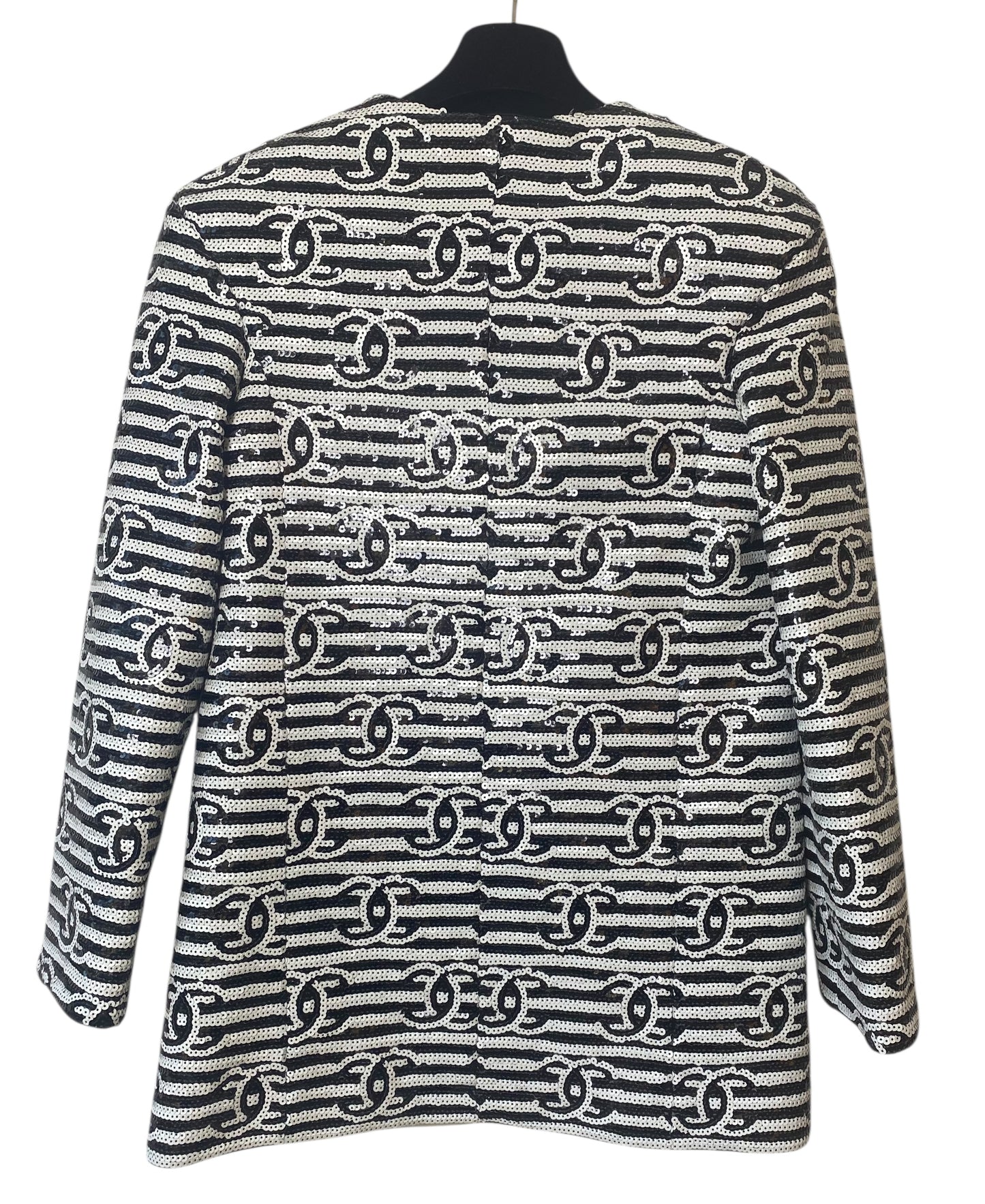 Chanel 22S Runway Sequin CC Logo Black and White Jacket FR 40