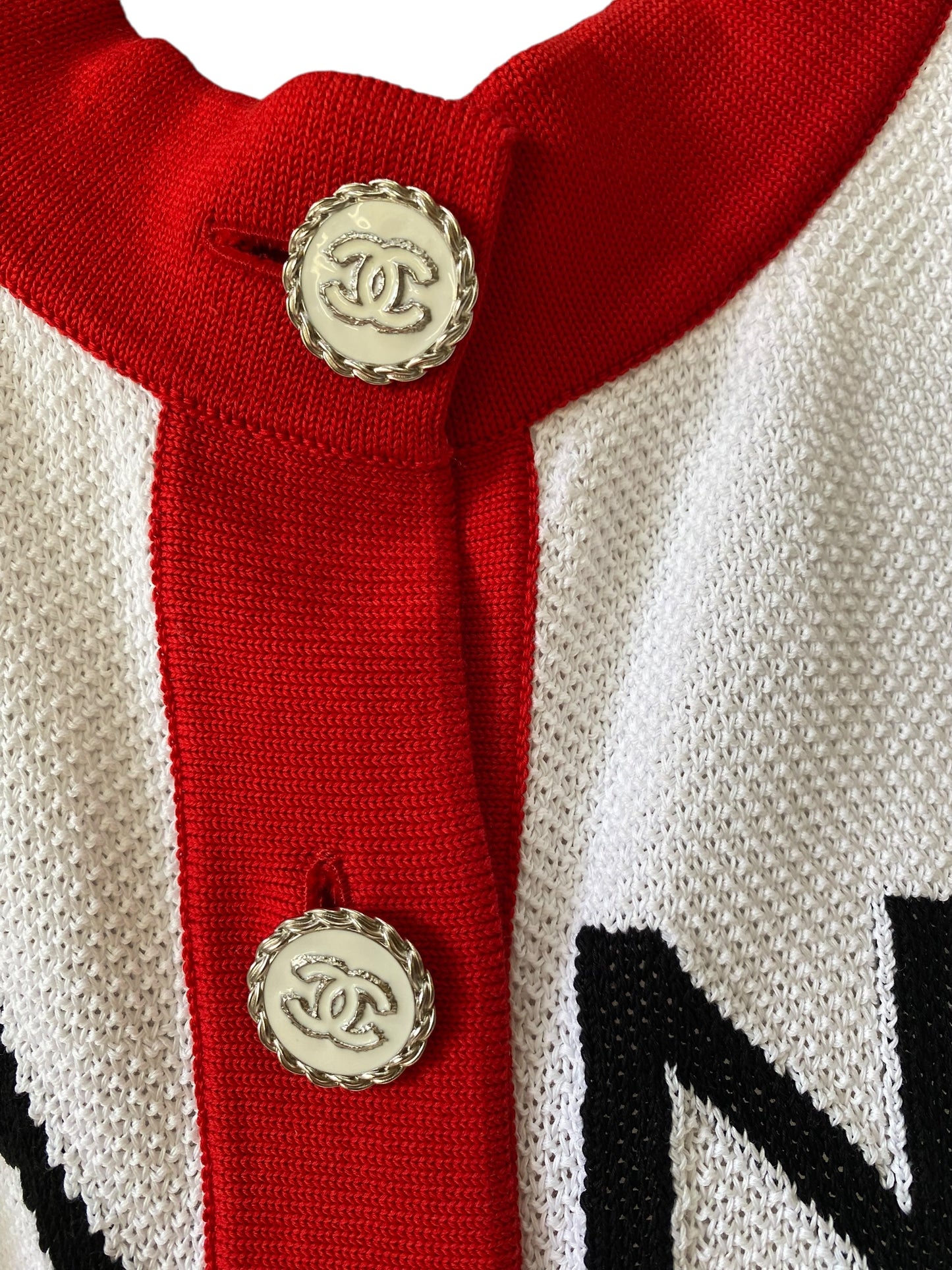 Chanel 19S Iconic White Red Cropped Cardigan Sweater FR 38