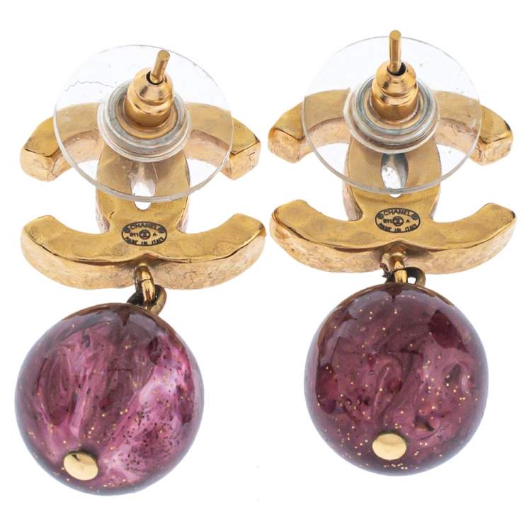 Chanel 11A Byzance Purple CC Gold Drop Earrings
