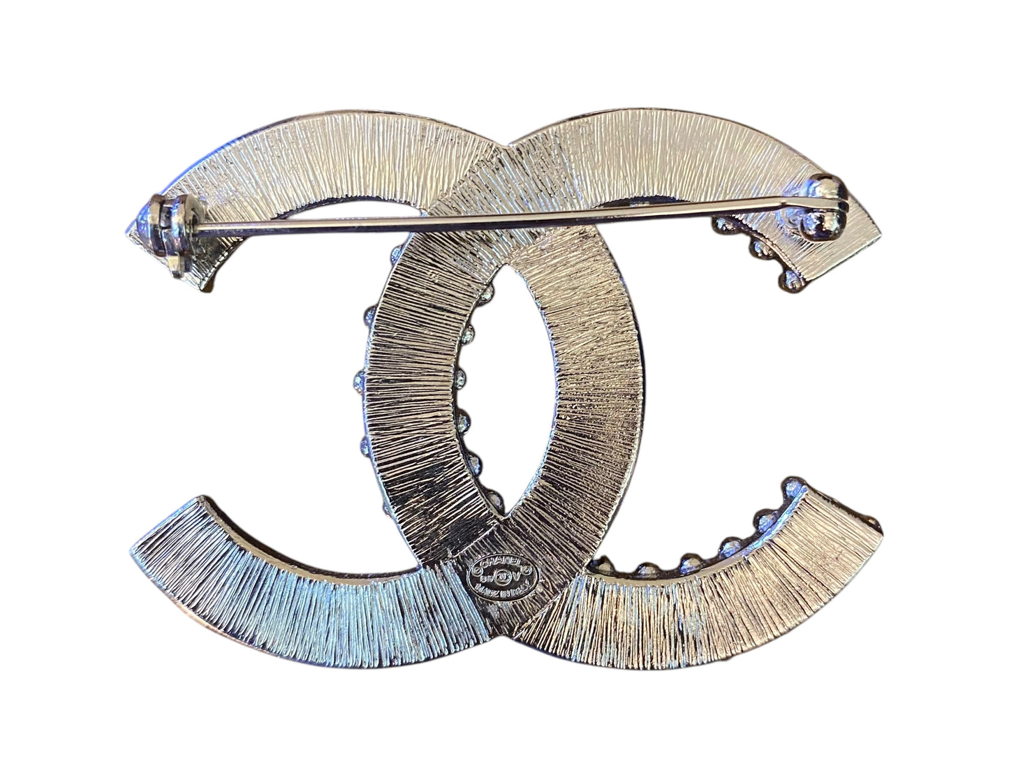 Chanel 2019 Large Silver Crystal Embellished CC Brooch
