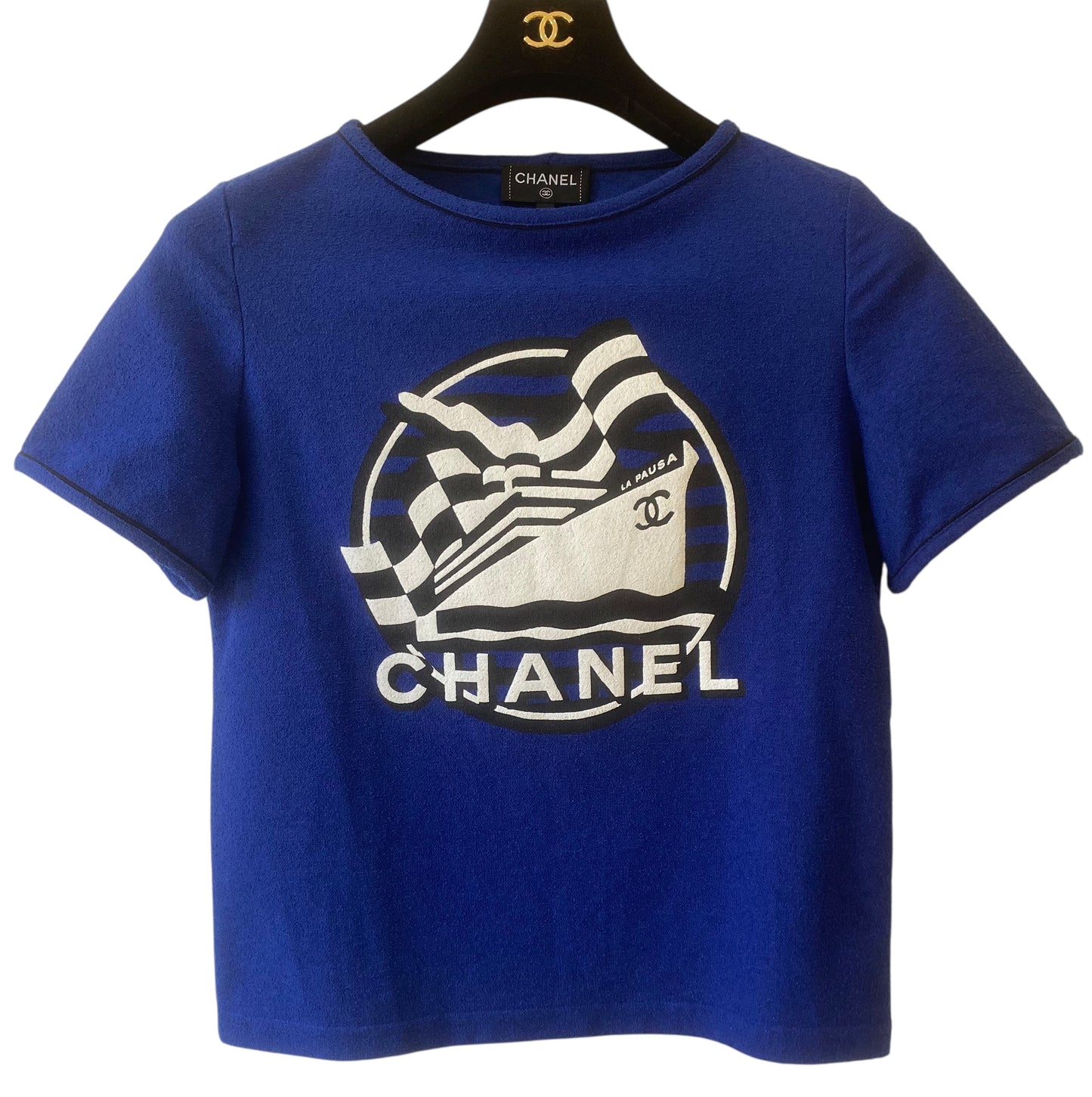 Chanel 19C La Pausa Runway Blue Blouse Top Shirt FR 34