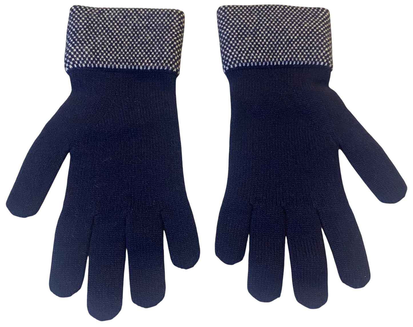 Chanel 20A Navy Blue White Ecru CC Cashmere Gloves
