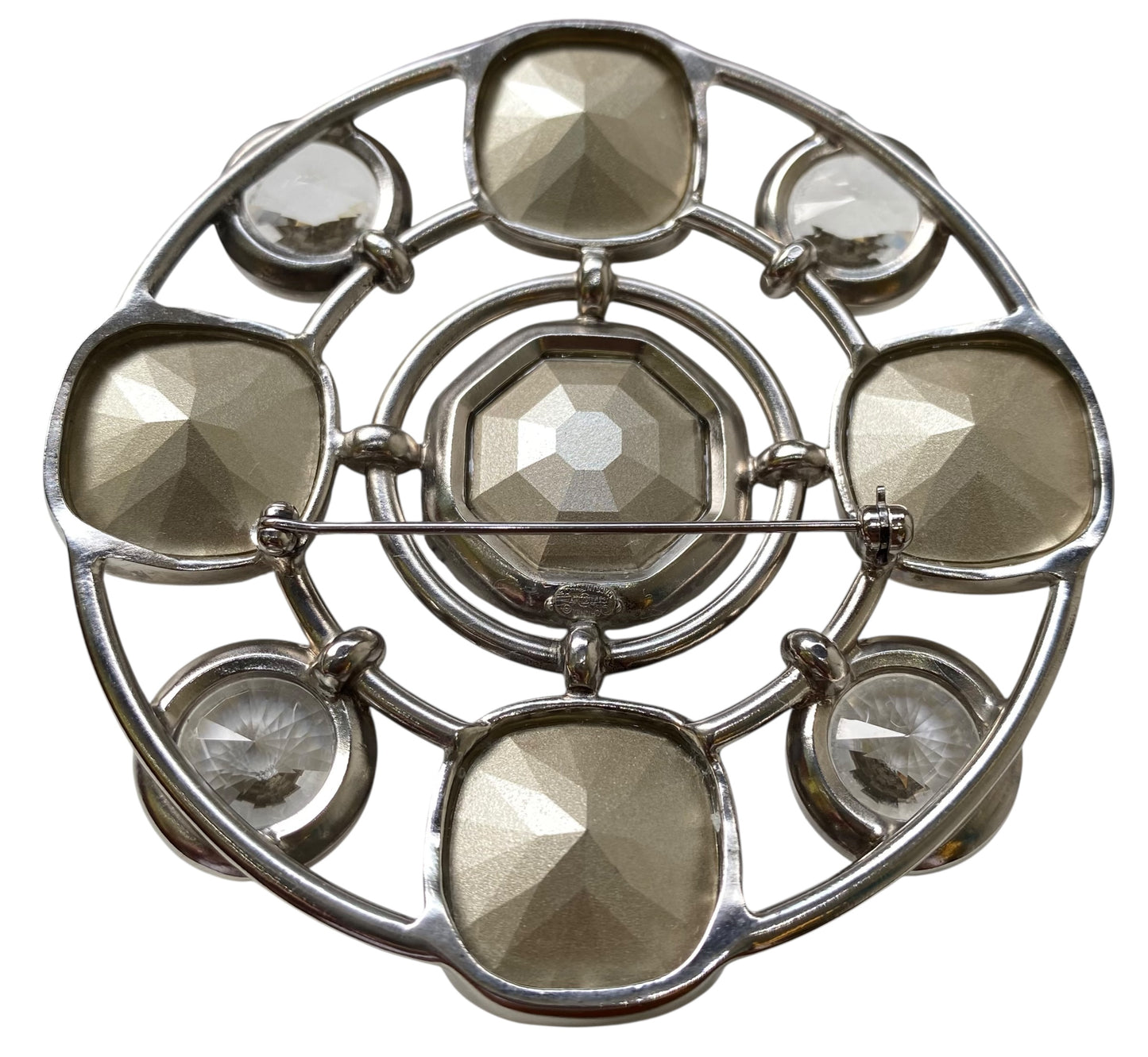 Chanel 17A Runway XL Round Swarovski Crystal Silver Brooch