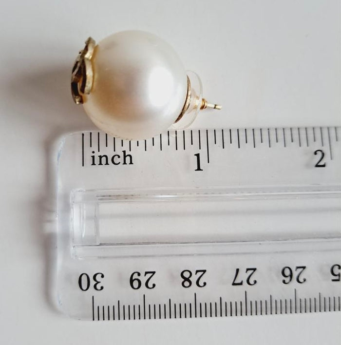 Chanel 14S XL Pearl Pale Champaign Gold Tone Stud Earrings