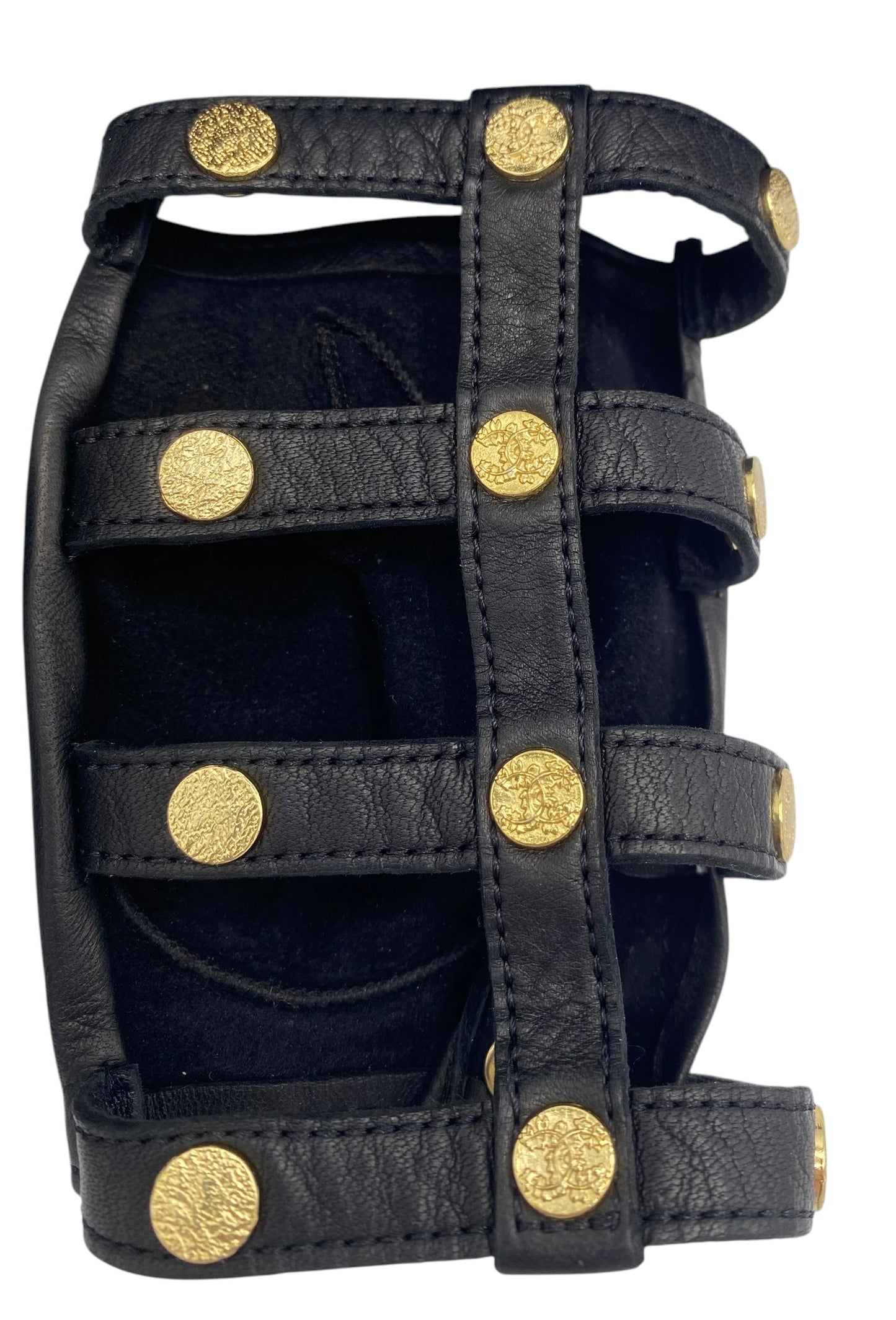 Rare Chanel 18C Paris-Greece Runway Black Leather Fingerless Gloves Size 7