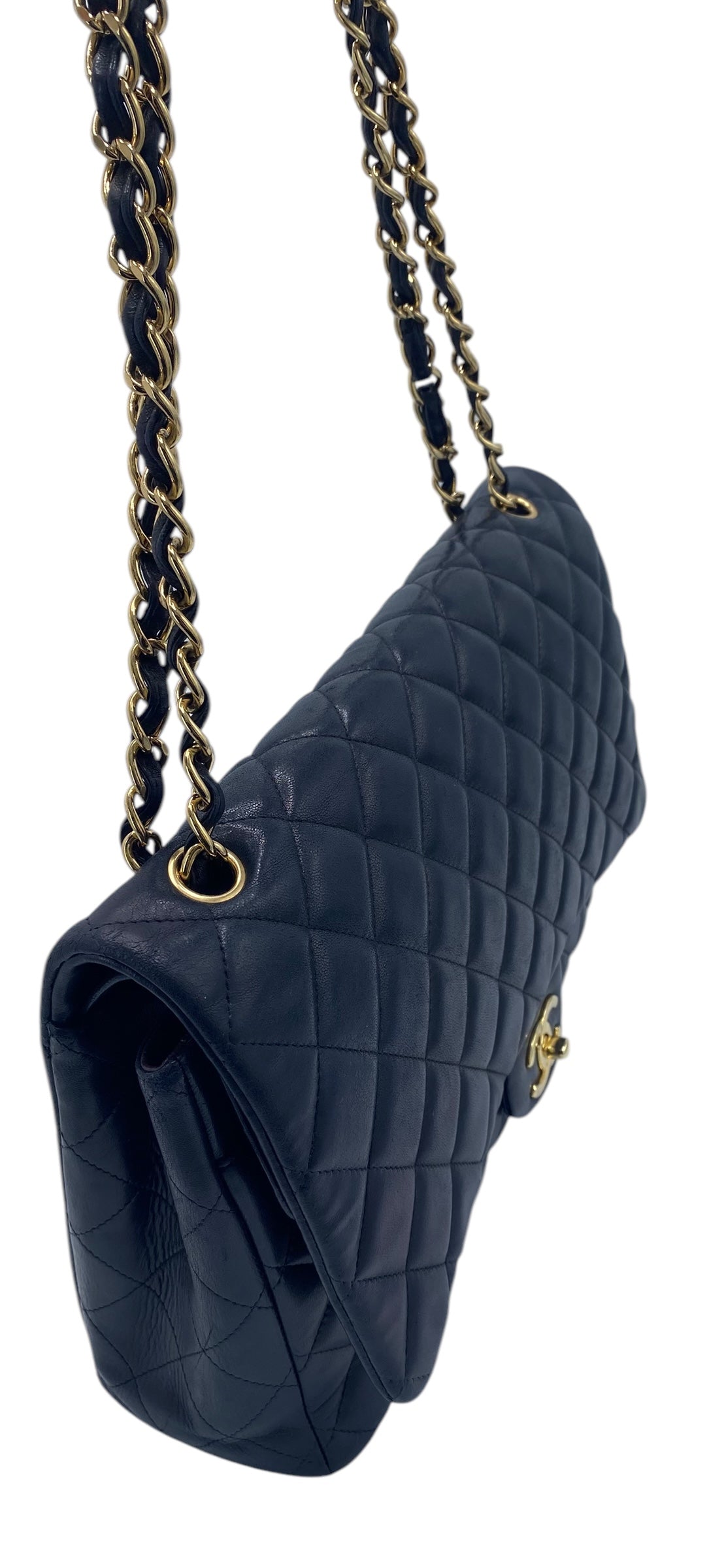 Chanel Maxi Dark Navy Lambskin Timeless Classic Double Flap Bag Gold Hardware GHW