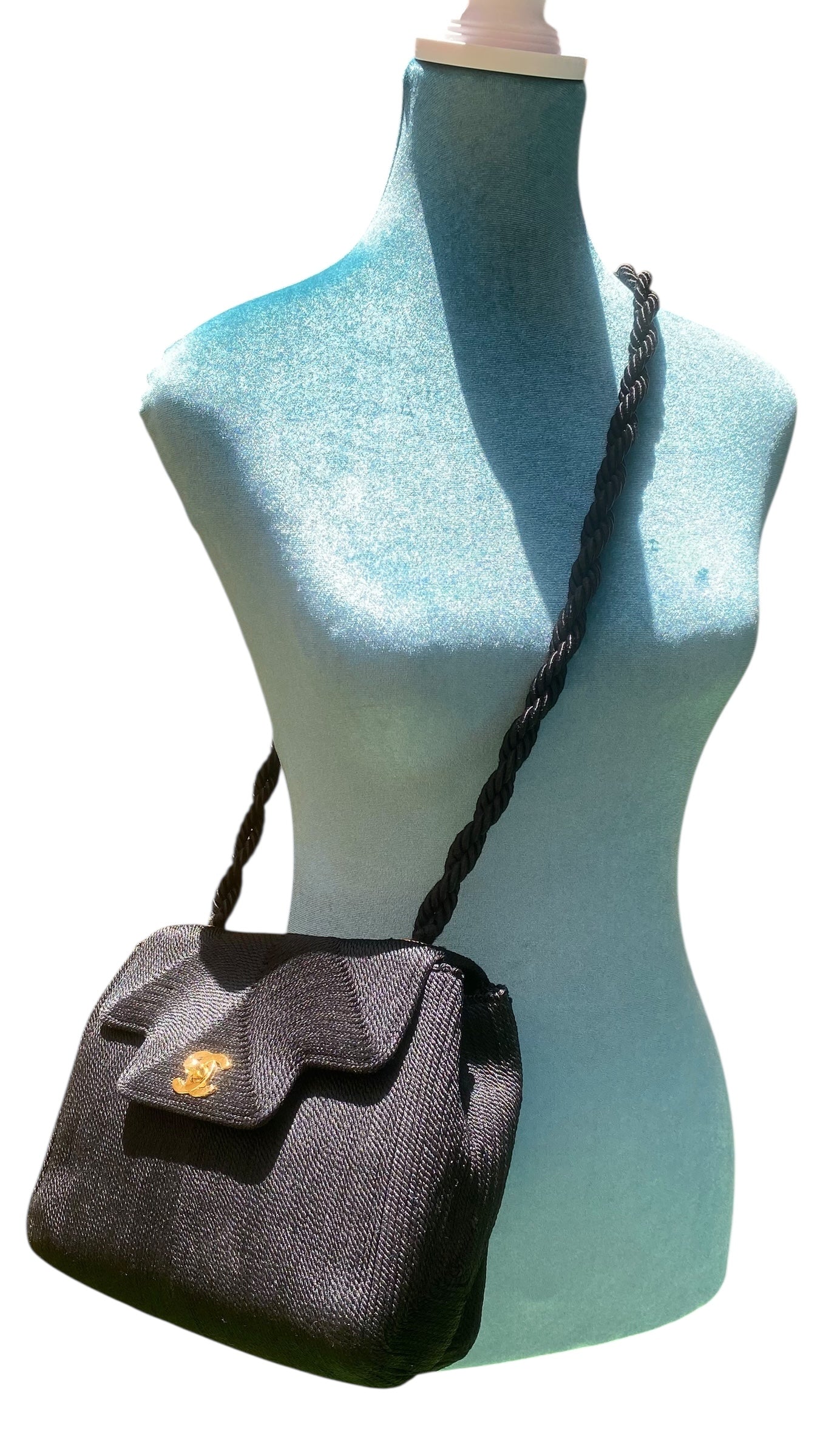 Vintage Chanel 1997 Silk Rope Woven Kelly Flap Bag 24K Gold Hardware