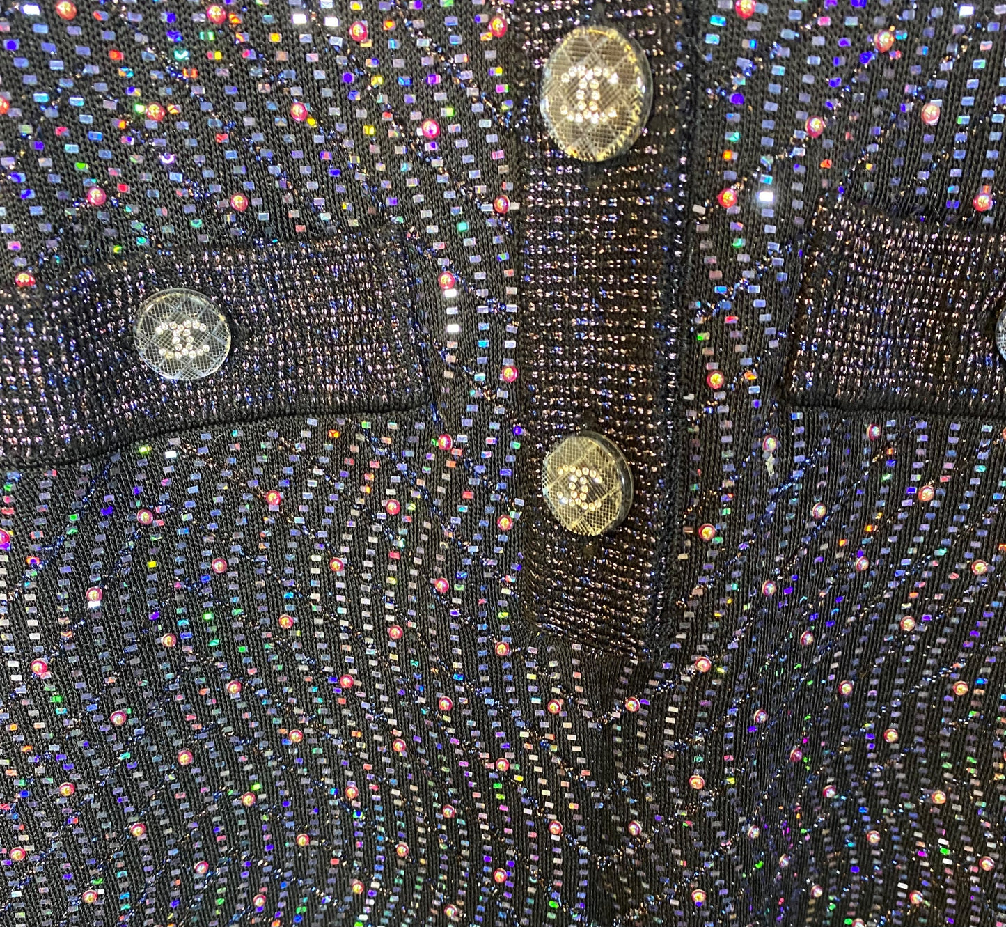 Stunning Chanel 21K Beaded Crystal Sequin Navy Black Iridescent Jumpsuit FR 36