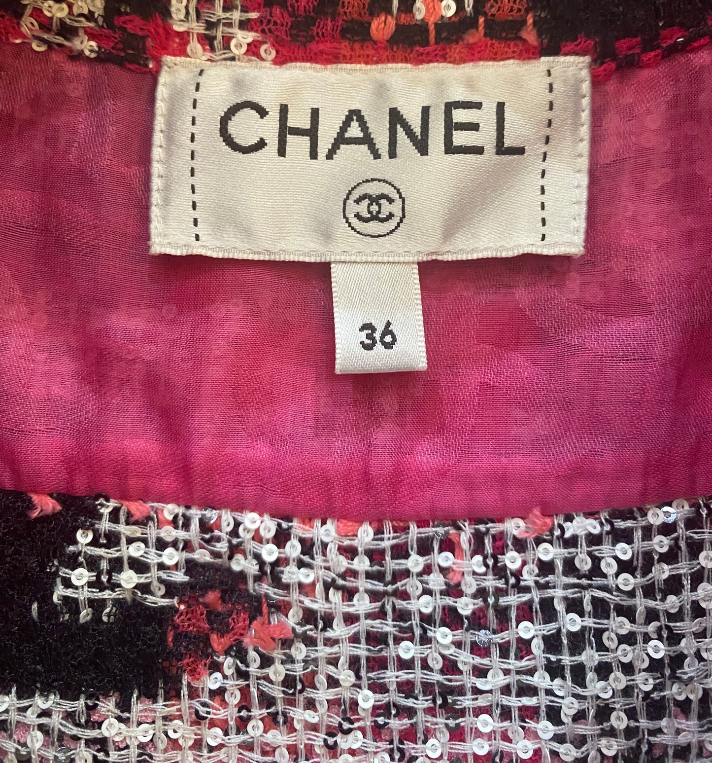 Chanel 22M Coco Beach Pink Fantasy Tweed Sequin Blouse Jacket Top FR 36