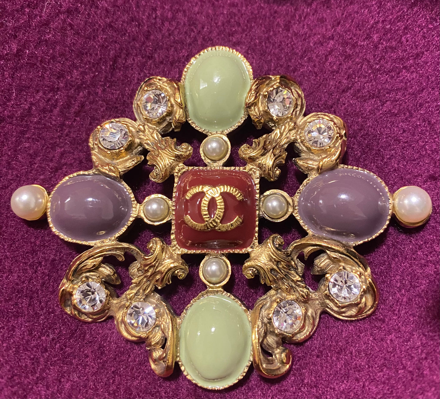 Rare Chanel 11P Large Avant Garde Gold Multicolor Crystal Brooch