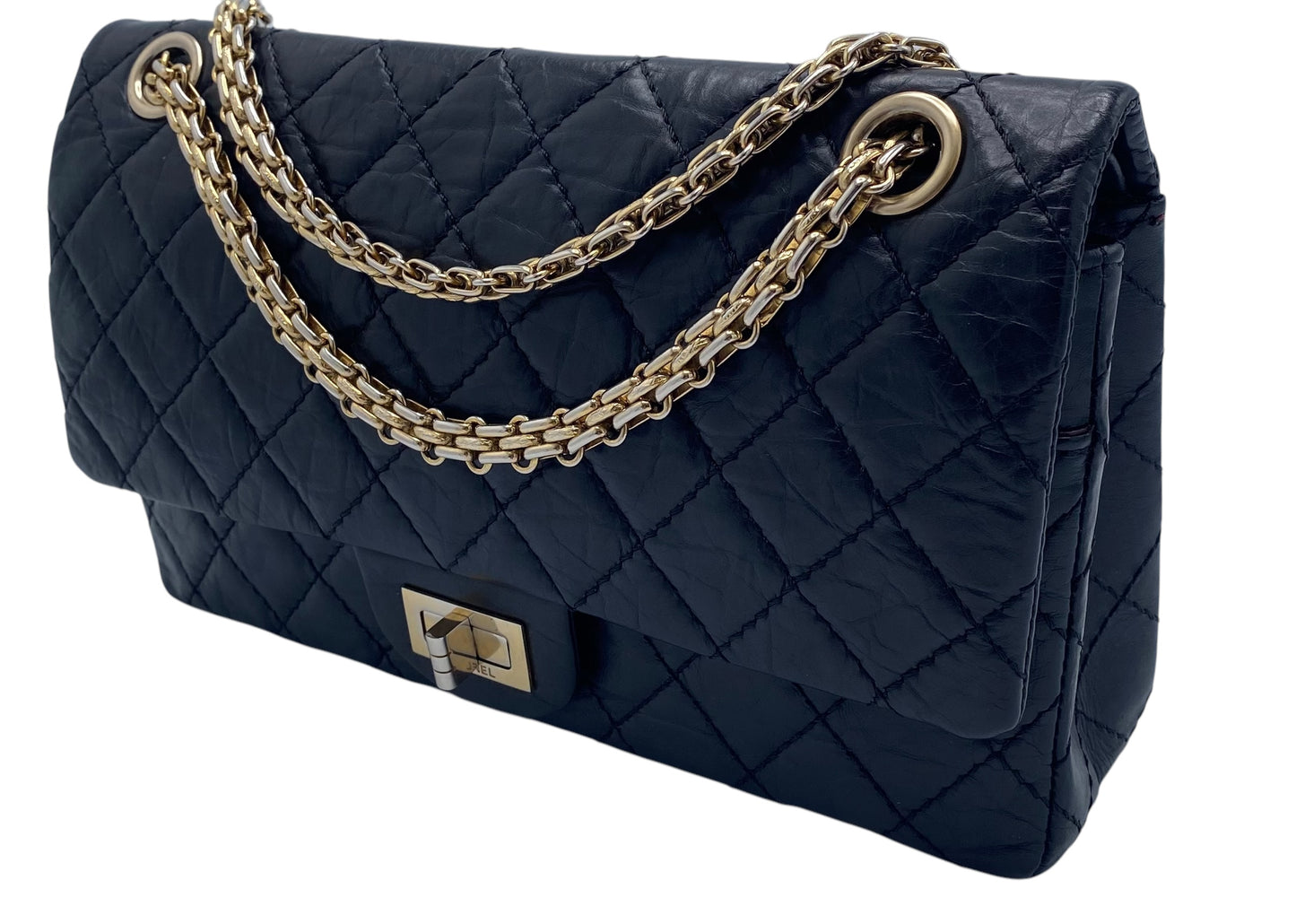 Chanel Black Quilted Aged Calfskin 2.55 Reissue 225 Small Double Flap Bag Gold Hardware