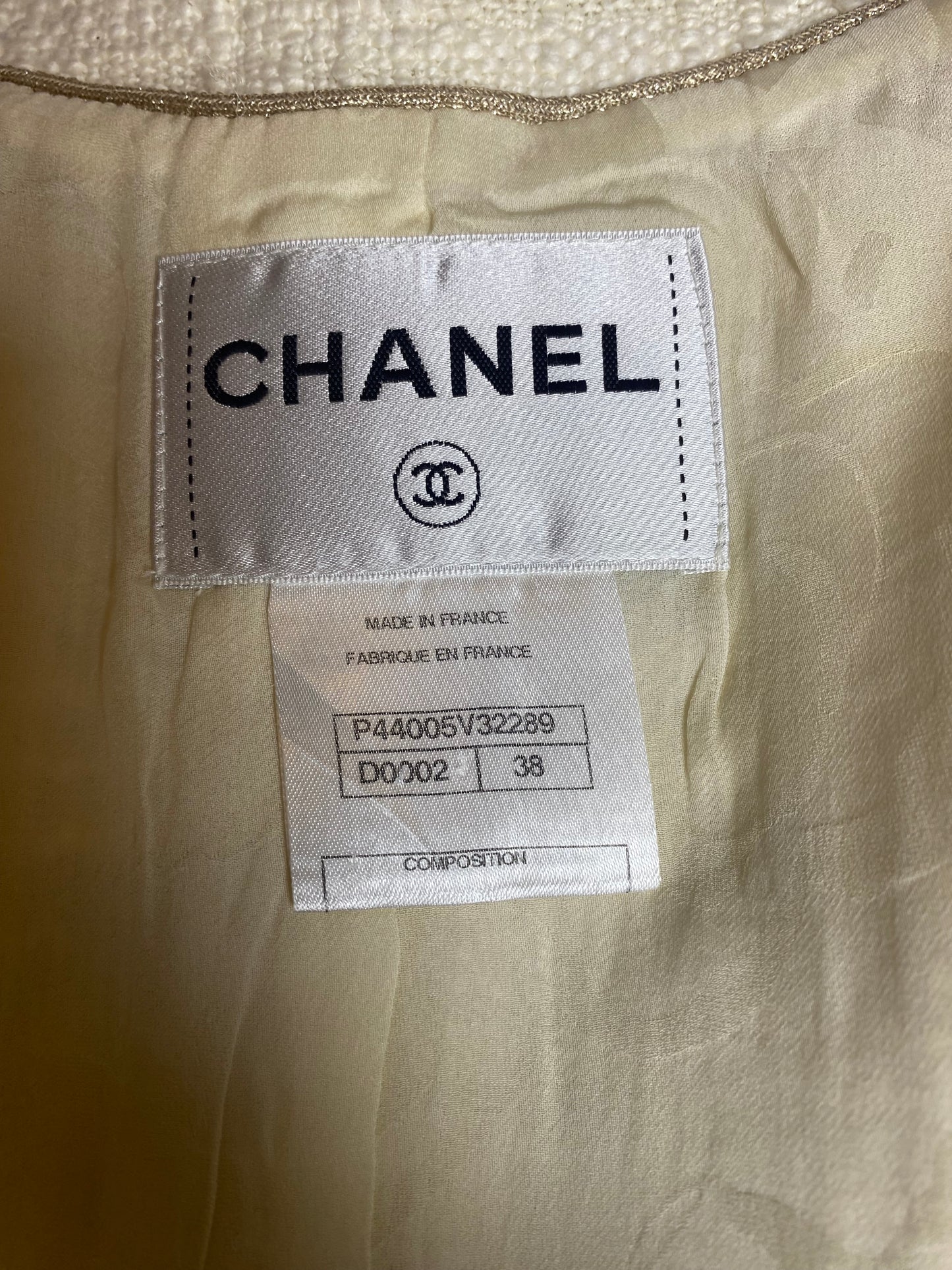 Chanel 12A Paris-Bombay Runway Ivory Ecru Cotton Tweed Blazer Long Jacket FR 38